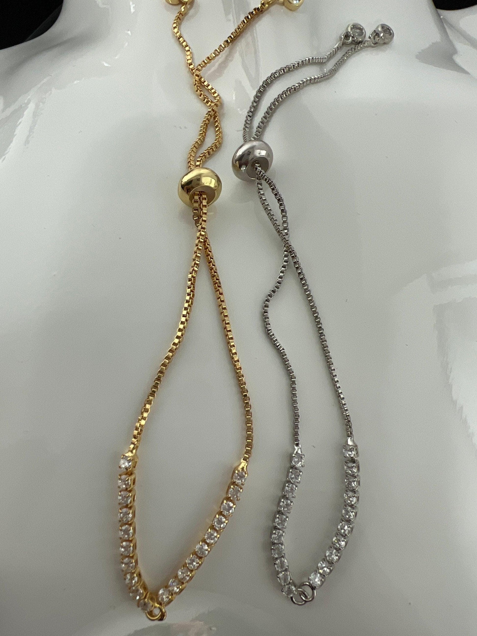 1pc.adjustable gold filled bracelet half semi finished with rubber stopper clear cz charm bracelets tennis bracelet box chain l-473, l474