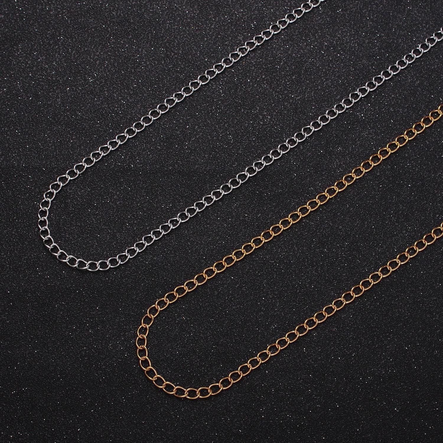 24k gold filled cable thin rolo curb bulk chain, 2.9mm gold & silver unfinished chain for jewelry extenders making | roll-939, roll-940