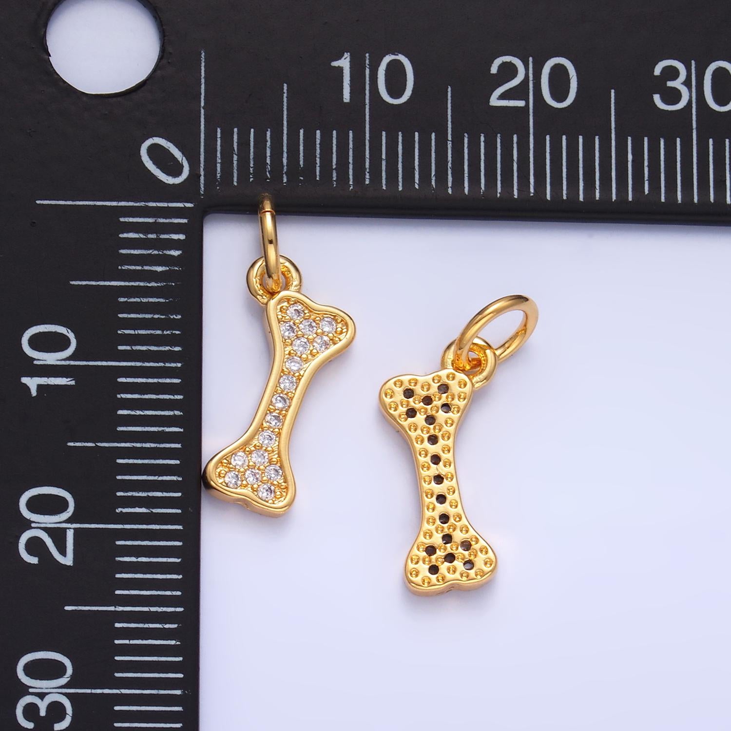 Micro pave Dog bone charm in 24k gold filled for bracelet necklace earring charm supply W422