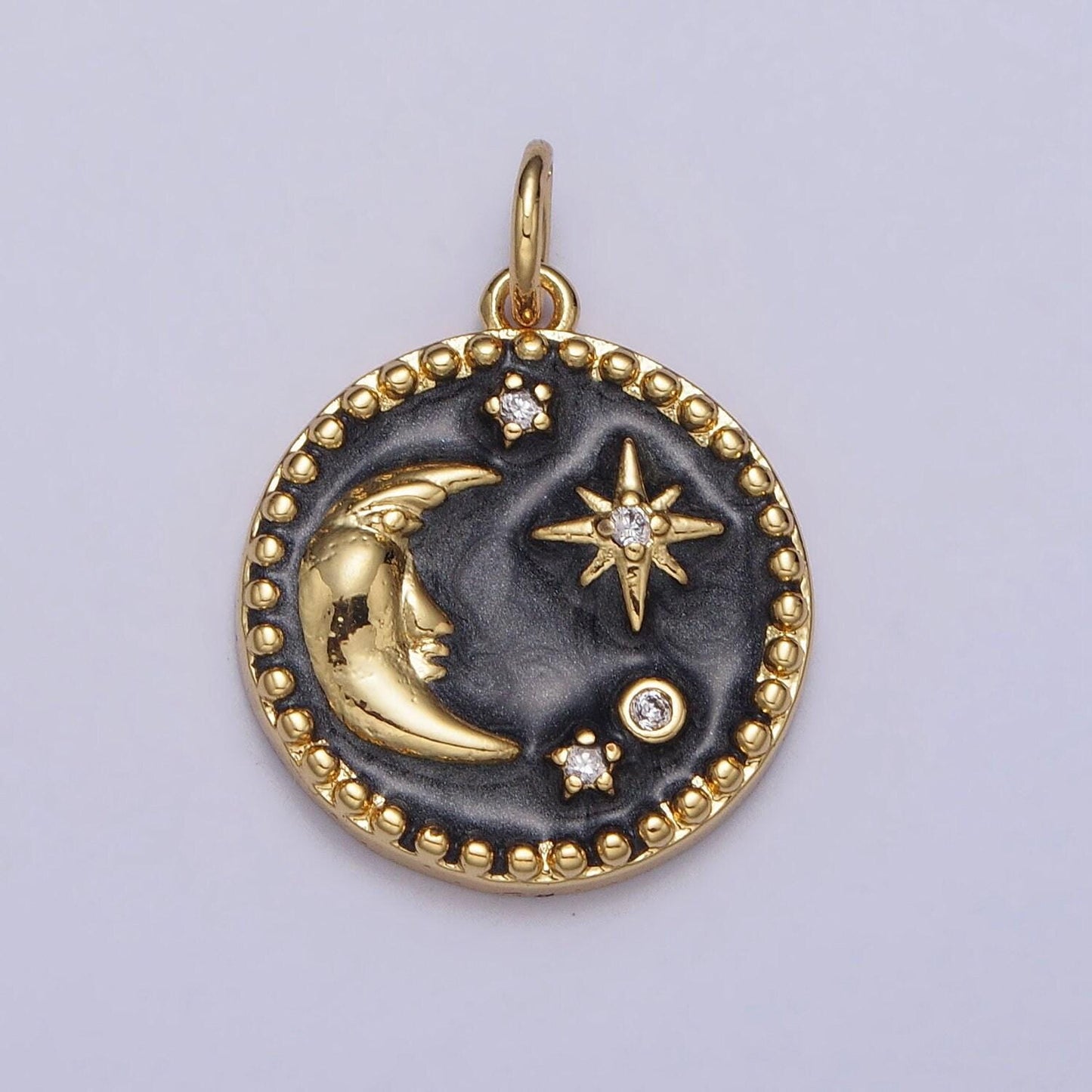 Black enamel crescent moon charm celestial pendant enamel starry night jewelry pendant add on necklace bracelet charm ac254