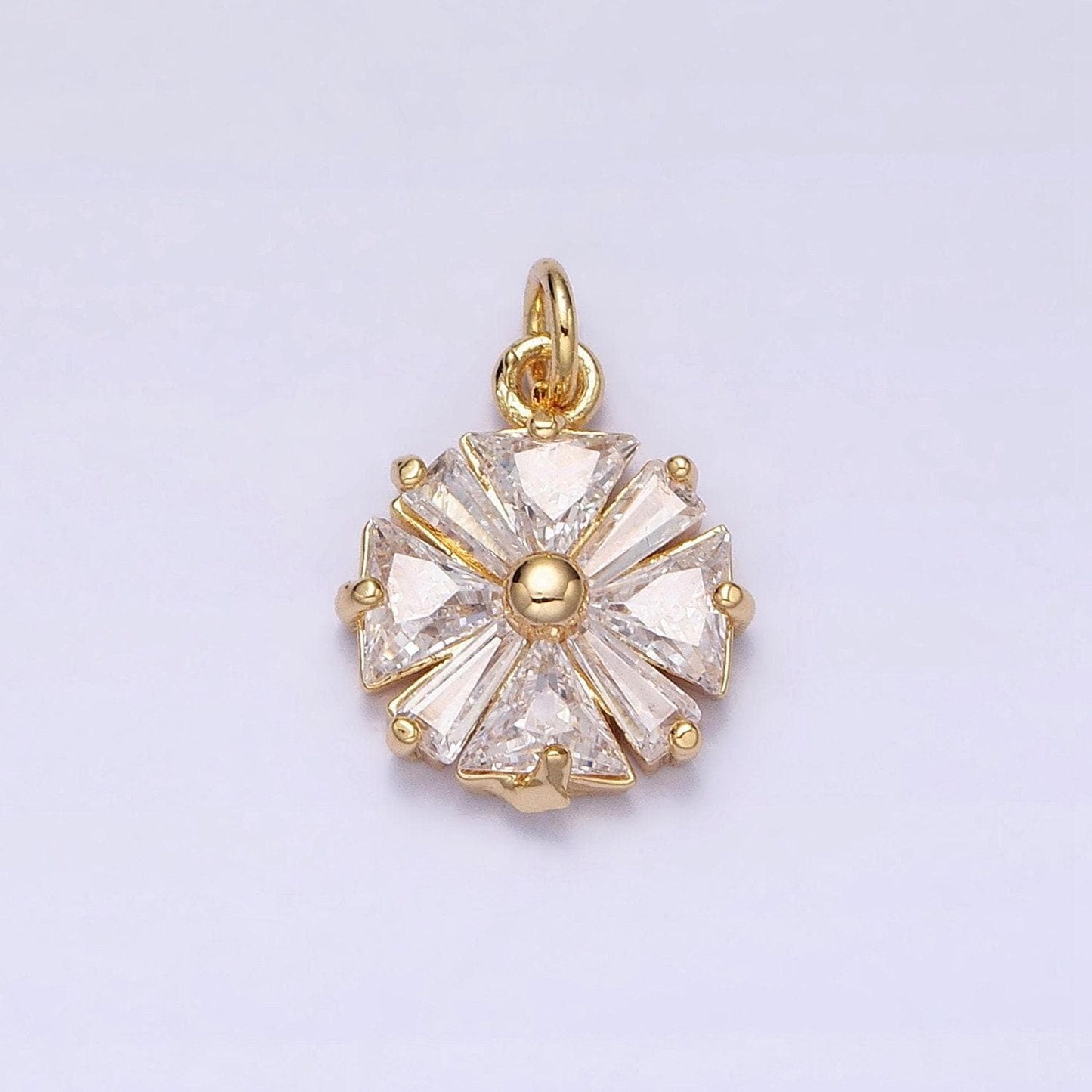 Gold, silver flower cz clear geometric triangle baguette add-on charm | ac1237 ac1238