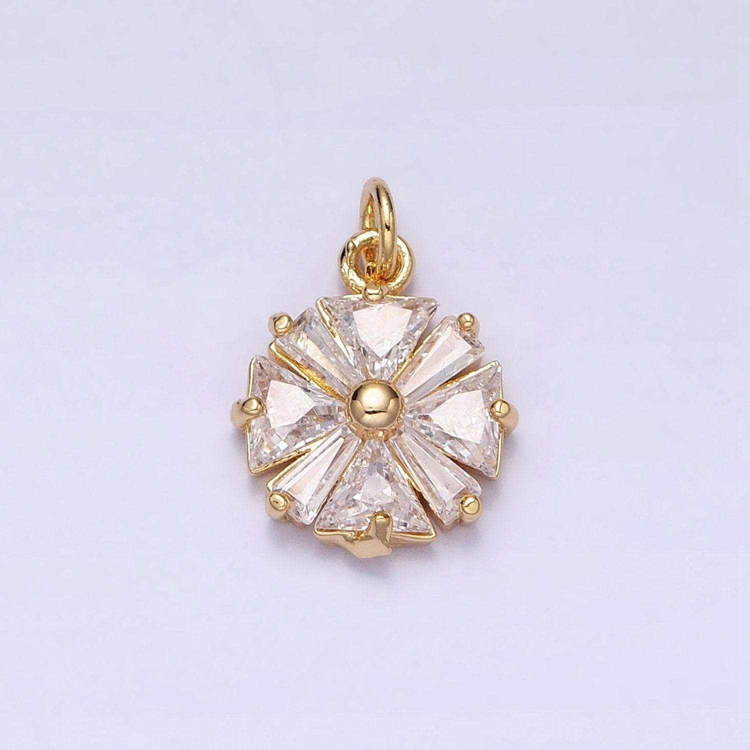 Gold, silver flower cz clear geometric triangle baguette add-on charm | ac1237 ac1238