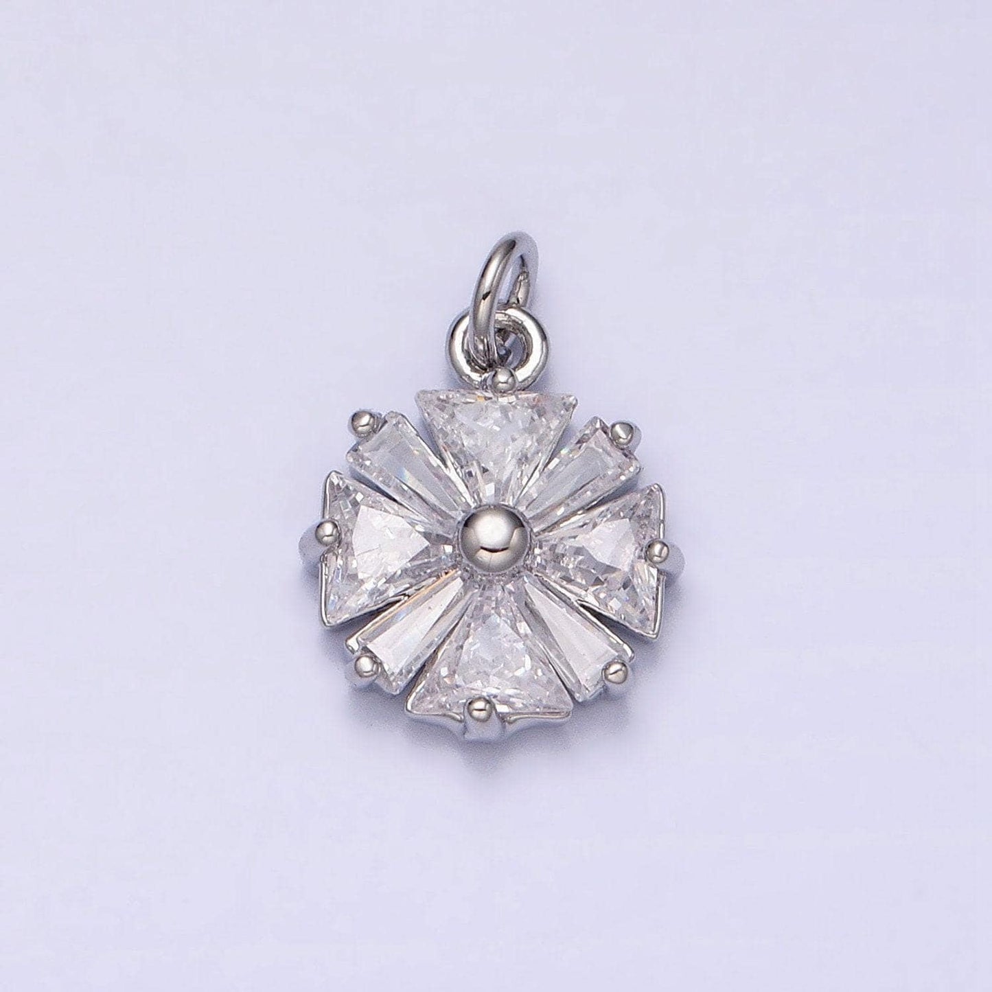 Gold, silver flower cz clear geometric triangle baguette add-on charm | ac1237 ac1238