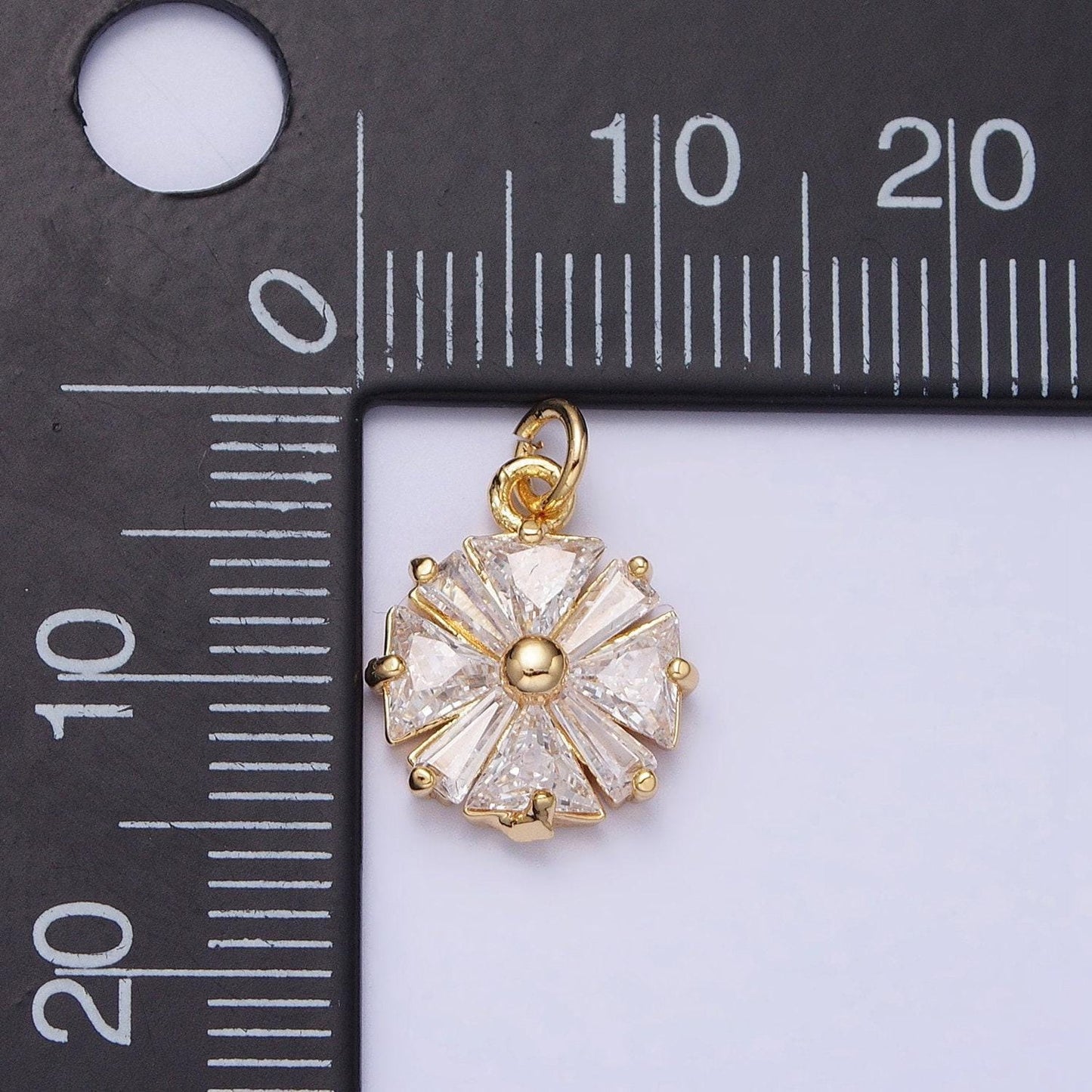 Gold, silver flower cz clear geometric triangle baguette add-on charm | ac1237 ac1238