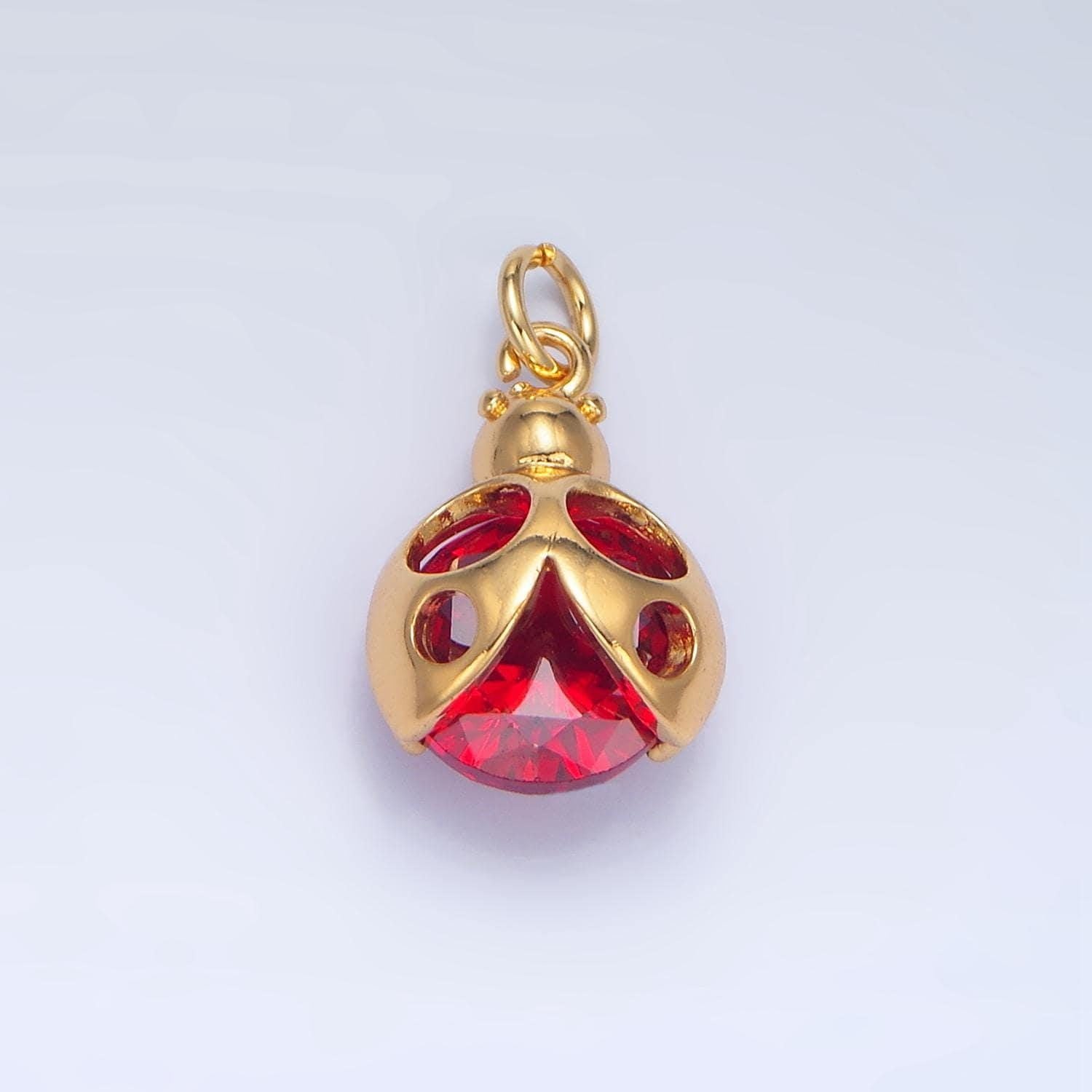 Mini gold ladybug pendant red cz animal charm gold tiny ladybug charms silver bug charm for bracelet necklace component w063