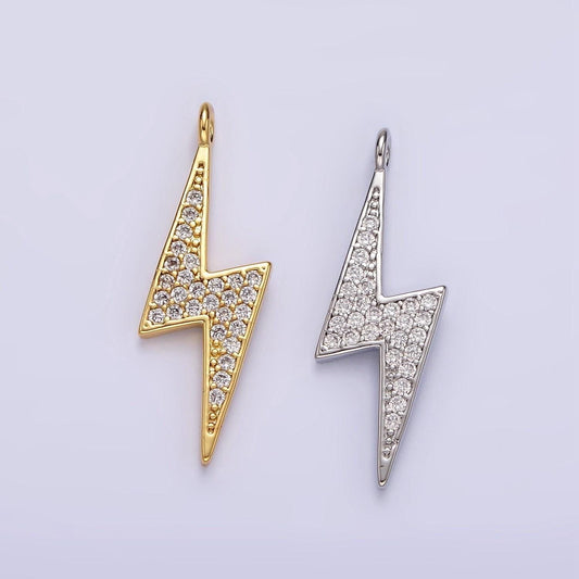 14k gold filled 25.5mm clear micro paved cz thunder lightning bolt charm in gold & silver | ag402 ag403