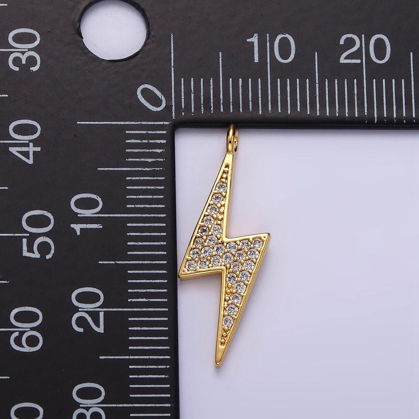 14k gold filled 25.5mm clear micro paved cz thunder lightning bolt charm in gold & silver | ag402 ag403