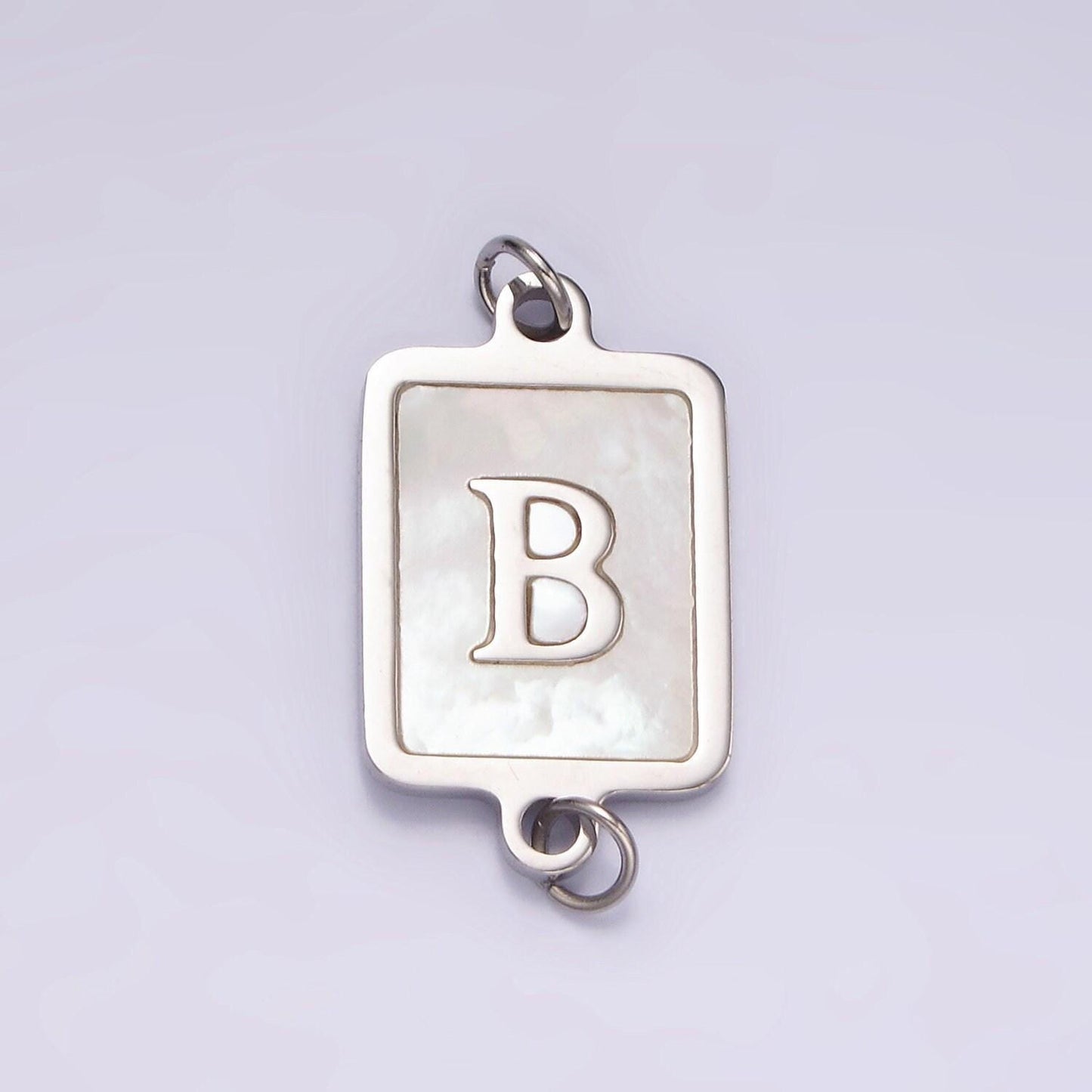 Stainless steel a-z initial letter alphabet charm connector shell pearl rectangular silver link connector | a1106-a1118