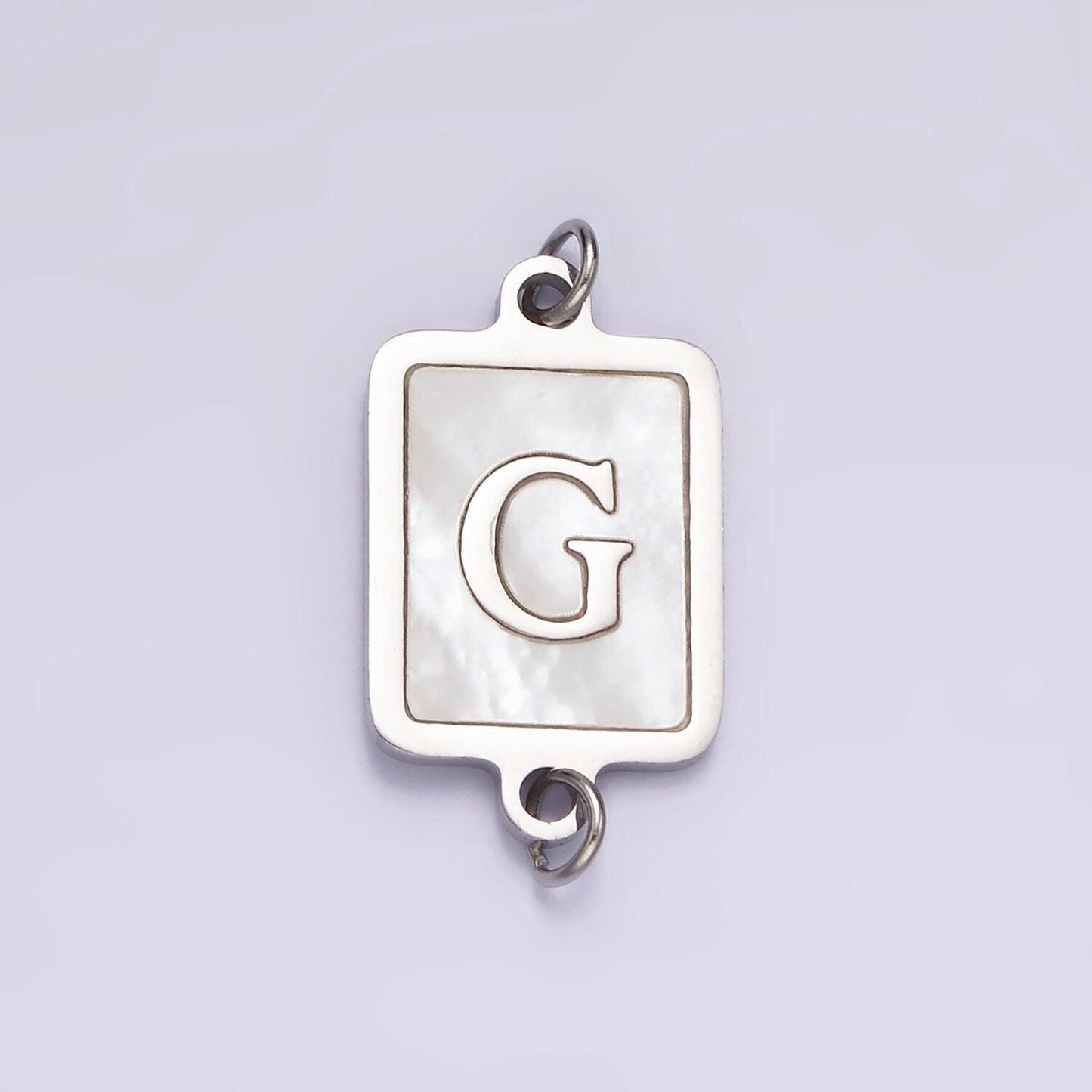 Stainless steel a-z initial letter alphabet charm connector shell pearl rectangular silver link connector | a1106-a1118