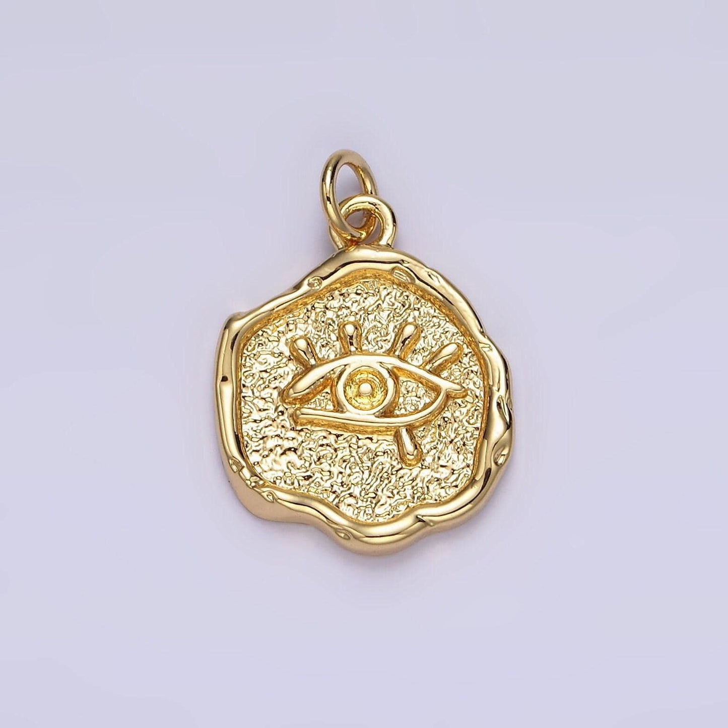 14k gold filled evil eye hammered textured stamped round charm | n1035