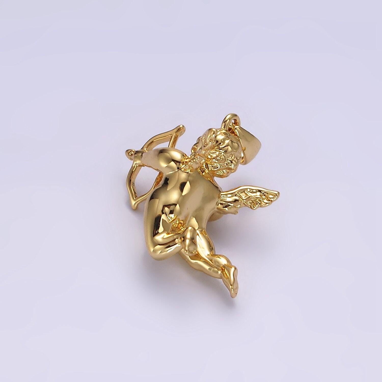 14k gold filled 23mm cherub baby angel mini pendant in gold & silver | n1268 n1269