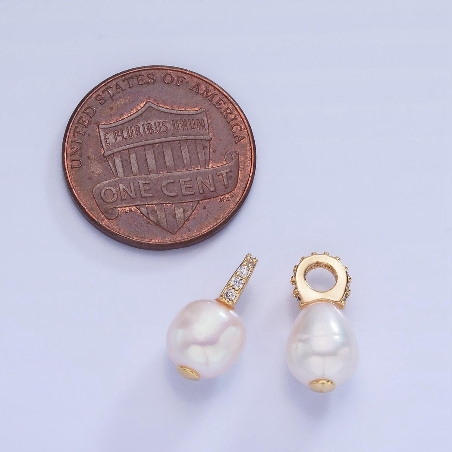 Tiny pearl charms white pearl drop pendants dainty charm necklace pendant 6mm pearl drop with cz bail p1731