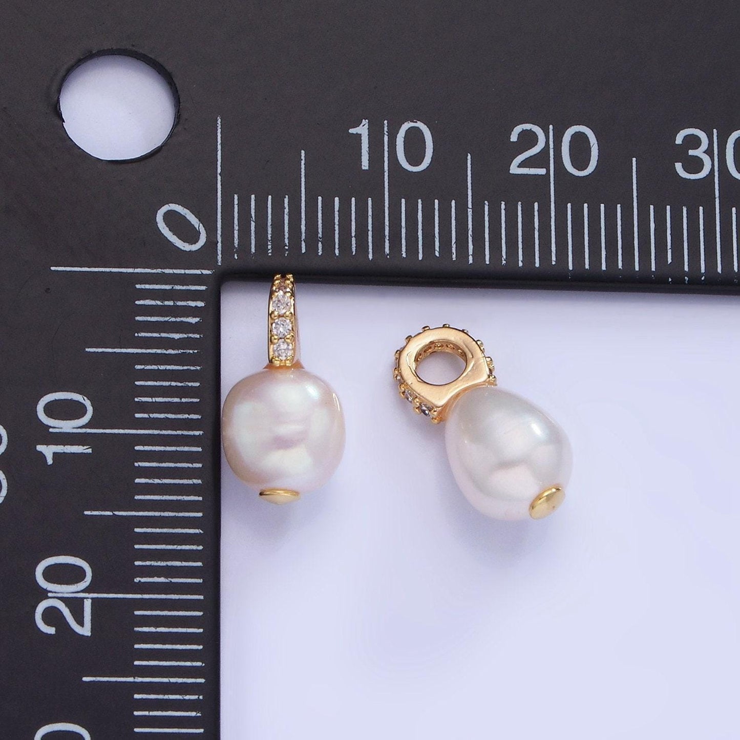 Tiny pearl charms white pearl drop pendants dainty charm necklace pendant 6mm pearl drop with cz bail p1731
