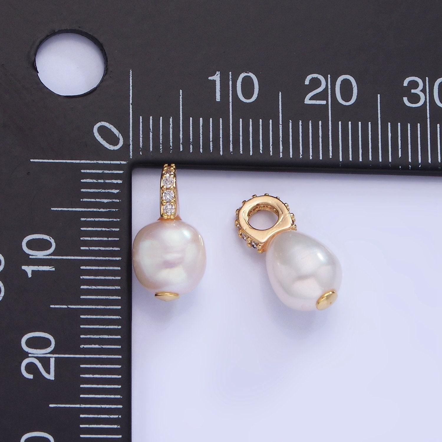 Tiny pearl charms white pearl drop pendants dainty charm necklace pendant 6mm pearl drop with cz bail p1731