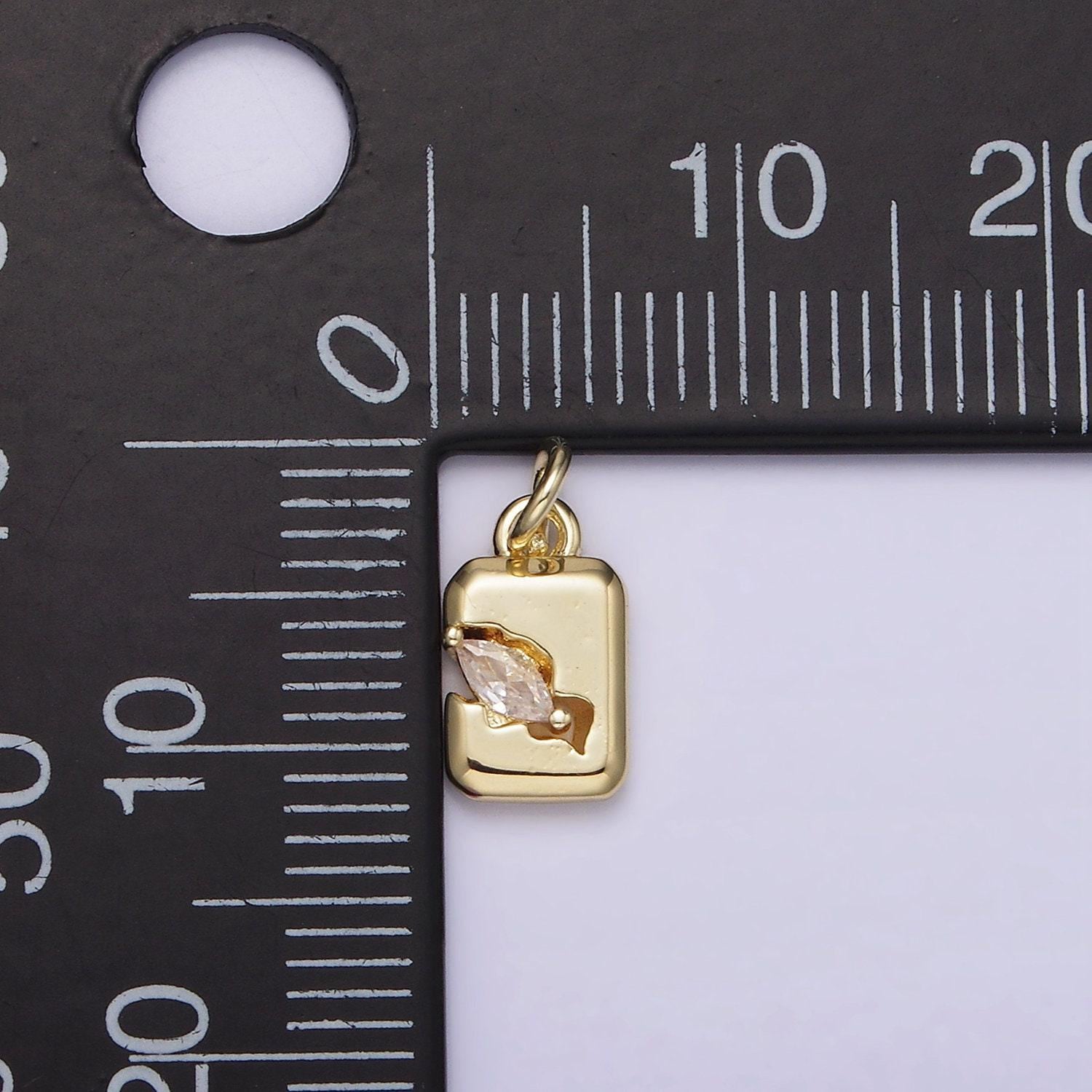 14k gold filled clear marquise cz cracked tag rectangular charm | ag189