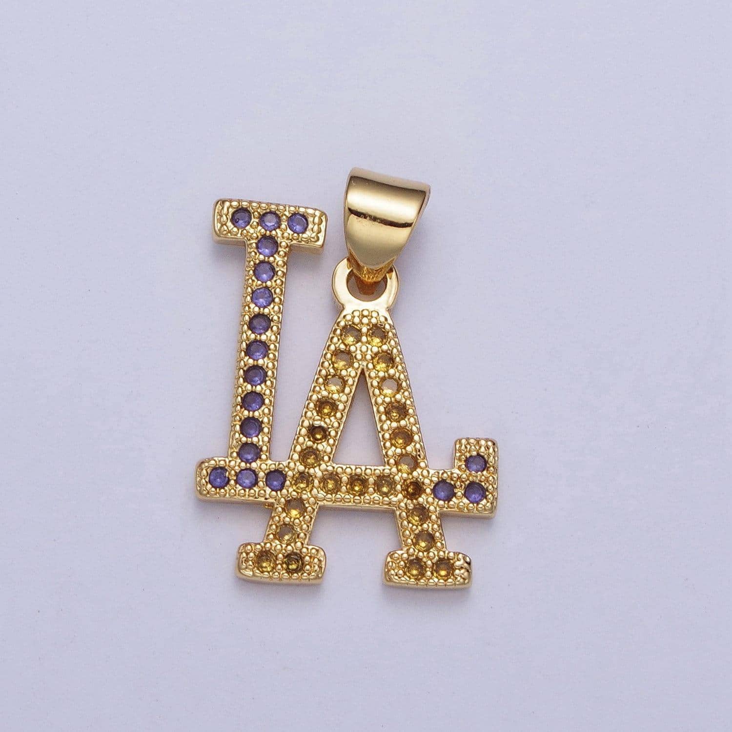 Gold los angeles charm, purple yellow micro cz pave la sign pendants for necklace component | x-423
