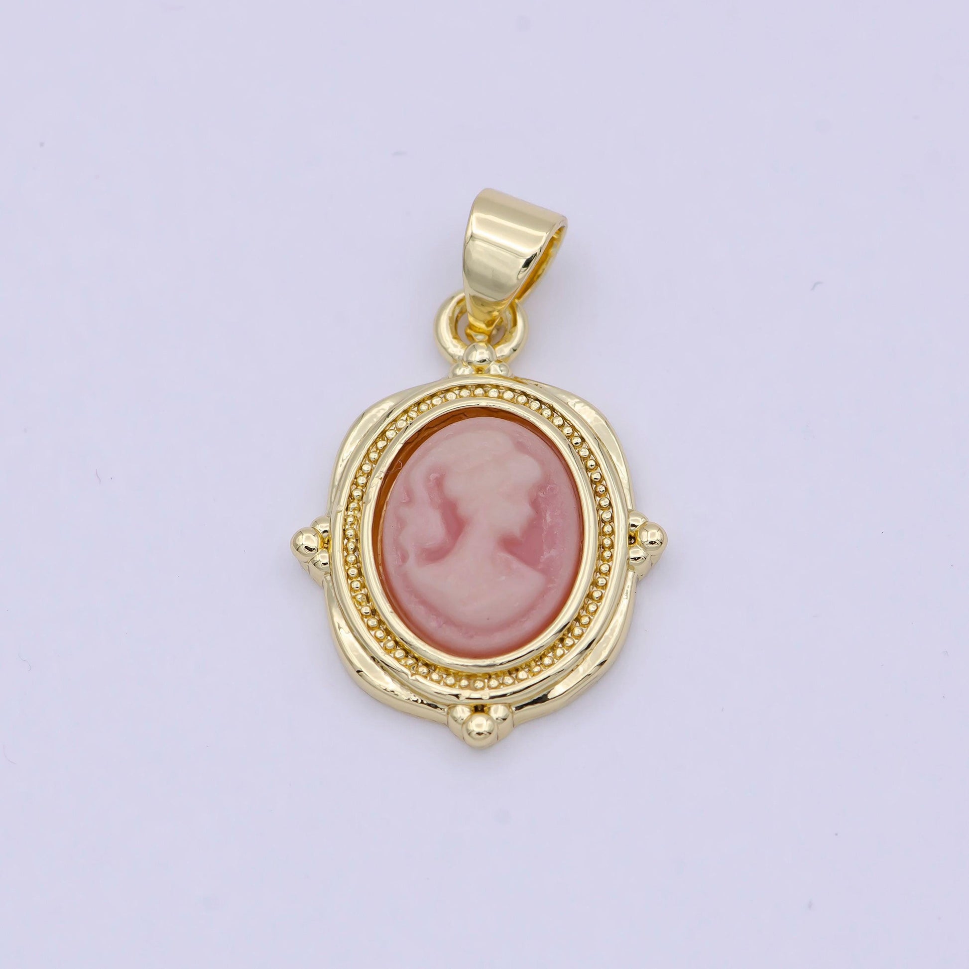 Dainty pink agate cameo pendant woman italian cameo jewelry charm victorian inspired lady jewelry n-619