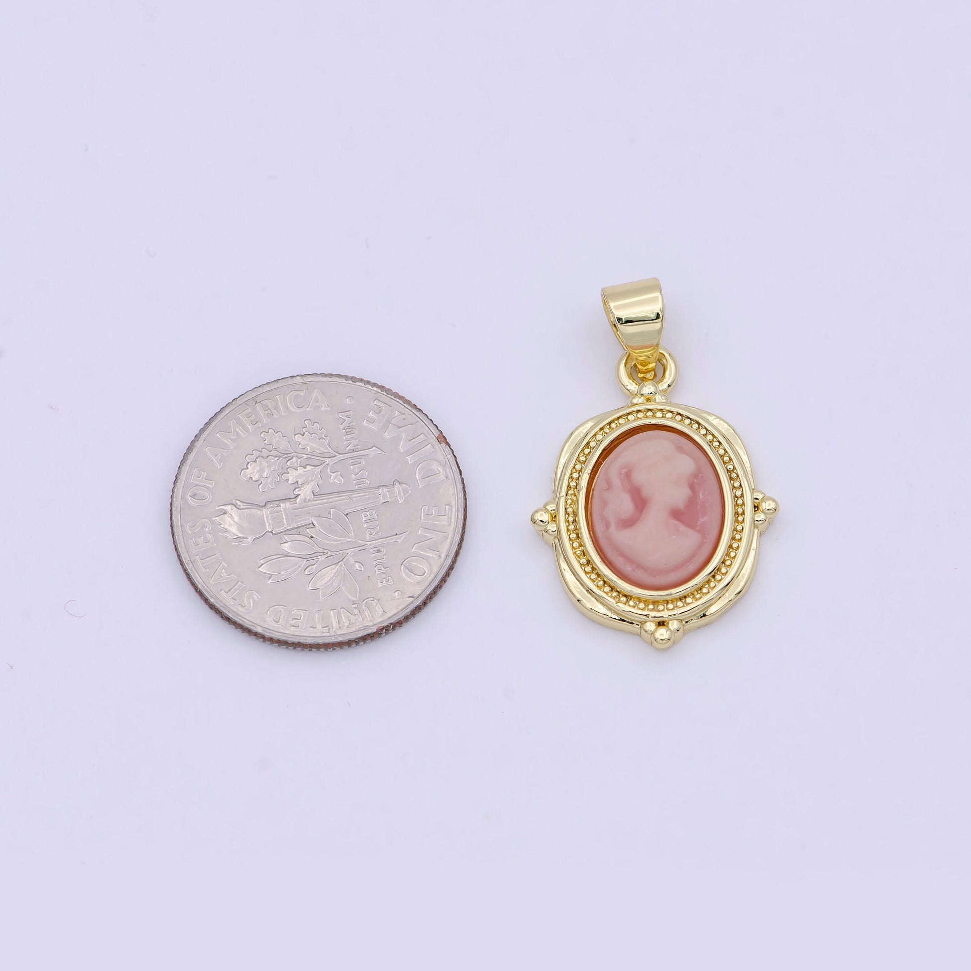 Dainty pink agate cameo pendant woman italian cameo jewelry charm victorian inspired lady jewelry n-619