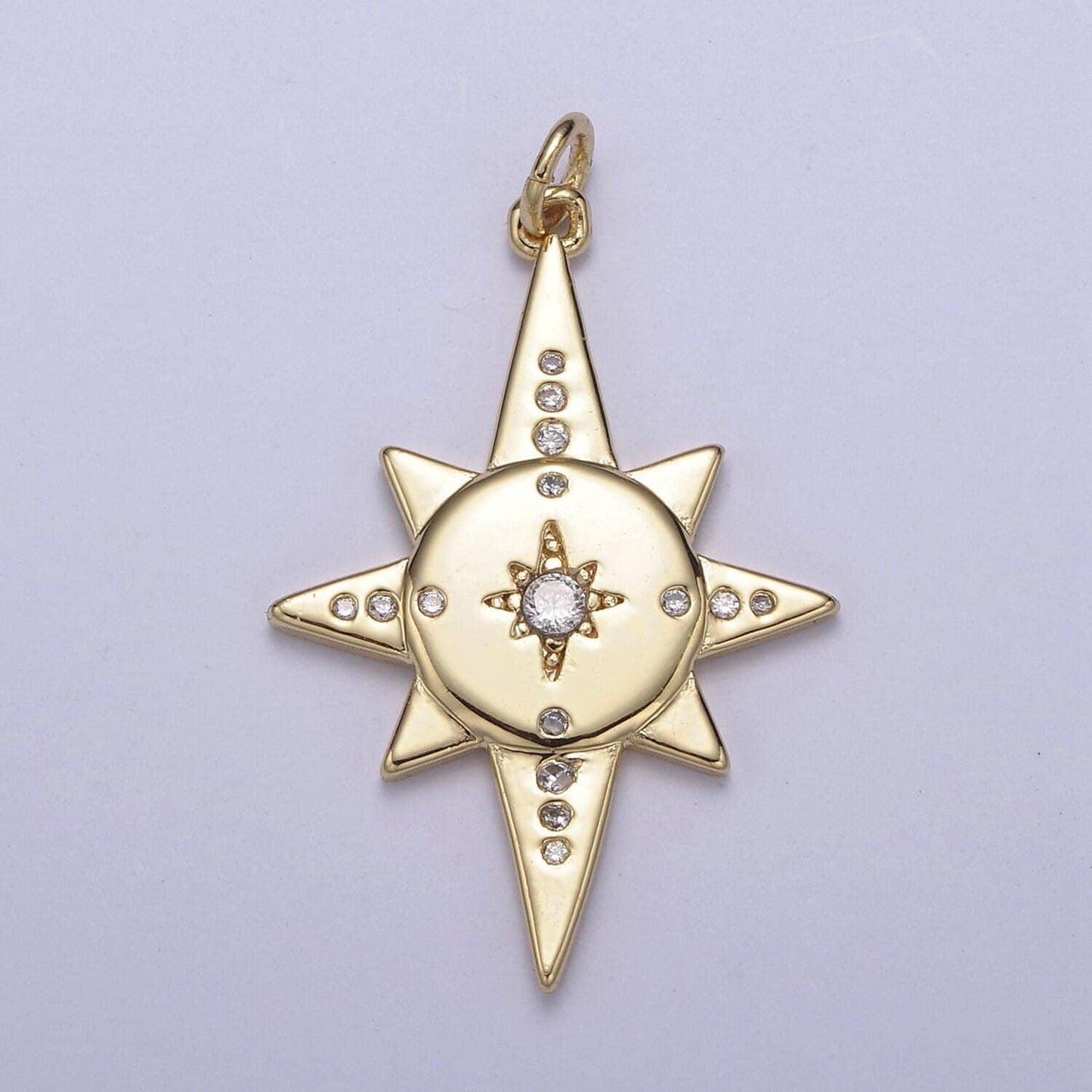 16k gold fill micro pave north stars charm, pointed stars compass polaris cubic zirconia pendant charm diy earring bracelet necklace supply