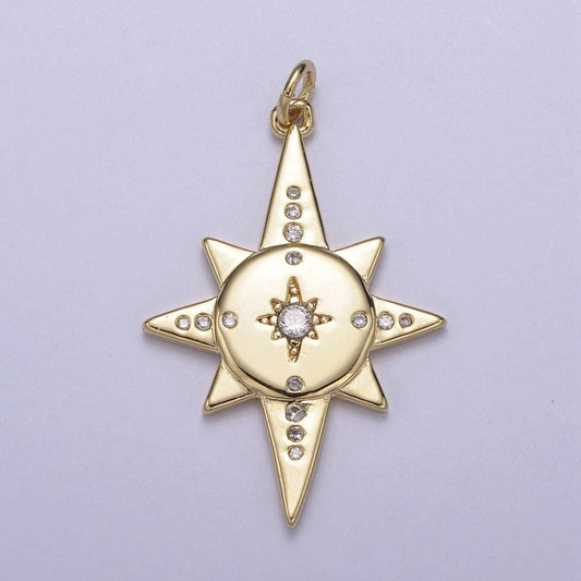16k gold fill micro pave north stars charm, pointed stars compass polaris cubic zirconia pendant charm diy earring bracelet necklace supply