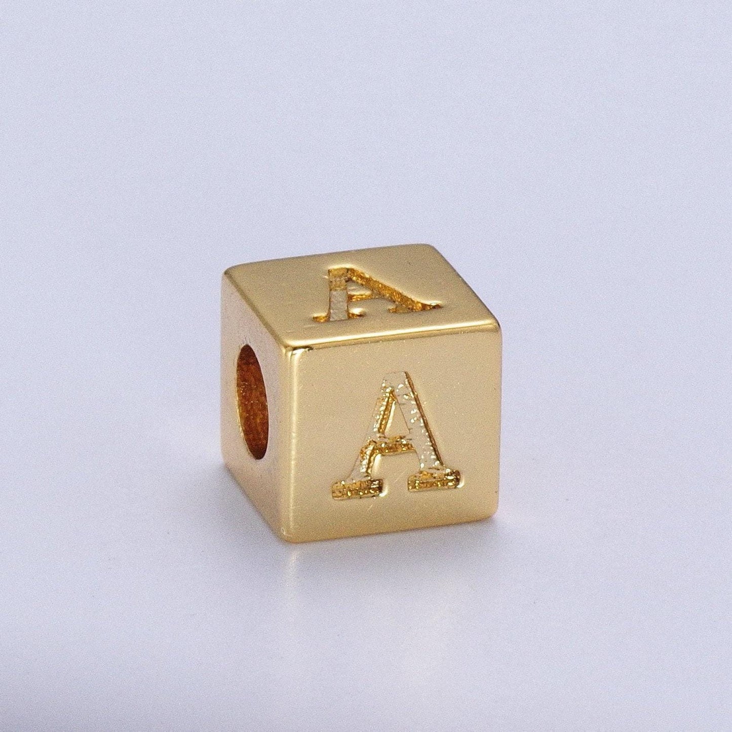 Gold initial letter block charm connector, 6.2mm blocks alphabet pendants, minimalistic initial letter blocks link connector | a1145 - a1157