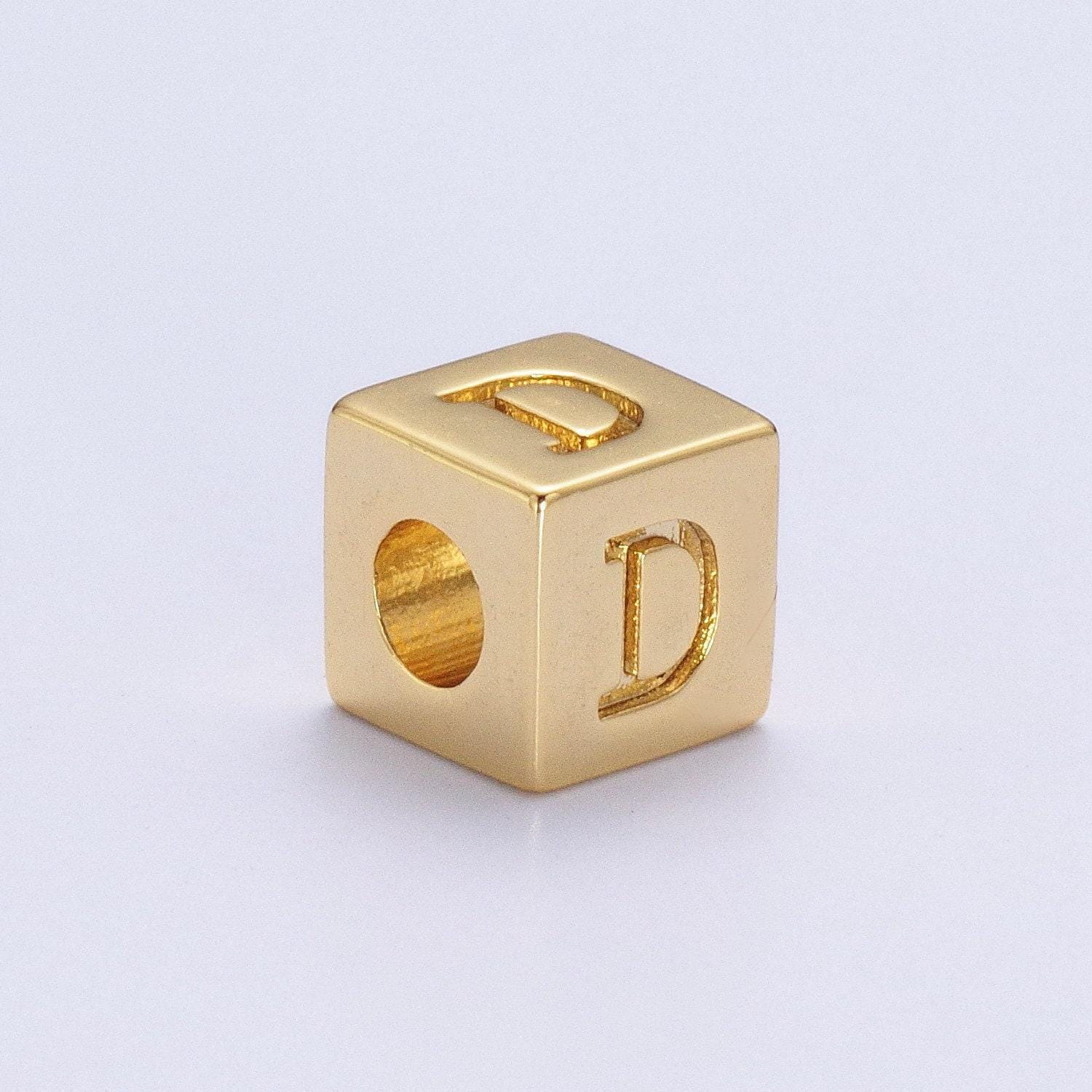 Gold initial letter block charm connector, 6.2mm blocks alphabet pendants, minimalistic initial letter blocks link connector | a1145 - a1157