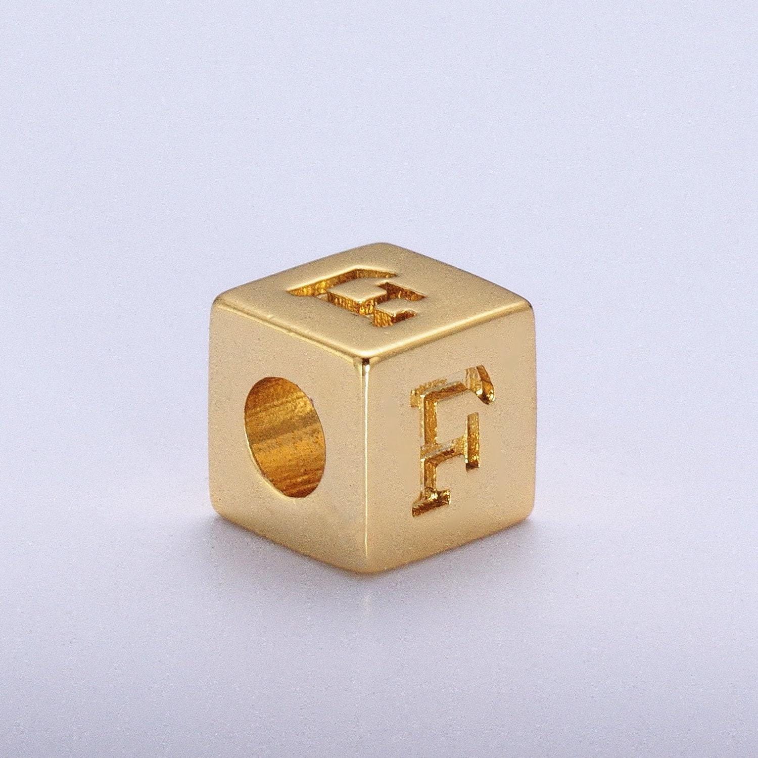 Gold initial letter block charm connector, 6.2mm blocks alphabet pendants, minimalistic initial letter blocks link connector | a1145 - a1157