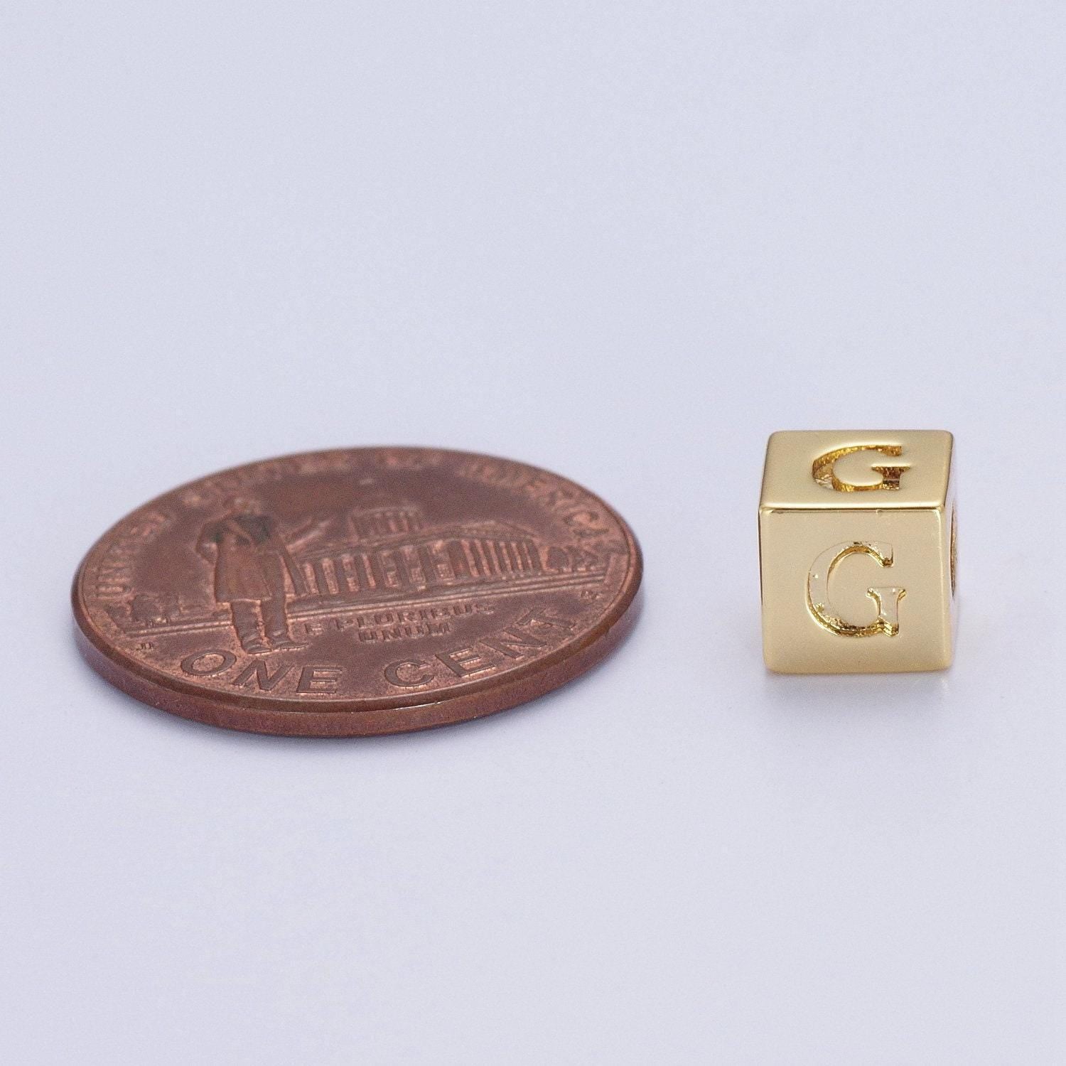 Gold initial letter block charm connector, 6.2mm blocks alphabet pendants, minimalistic initial letter blocks link connector | a1145 - a1157