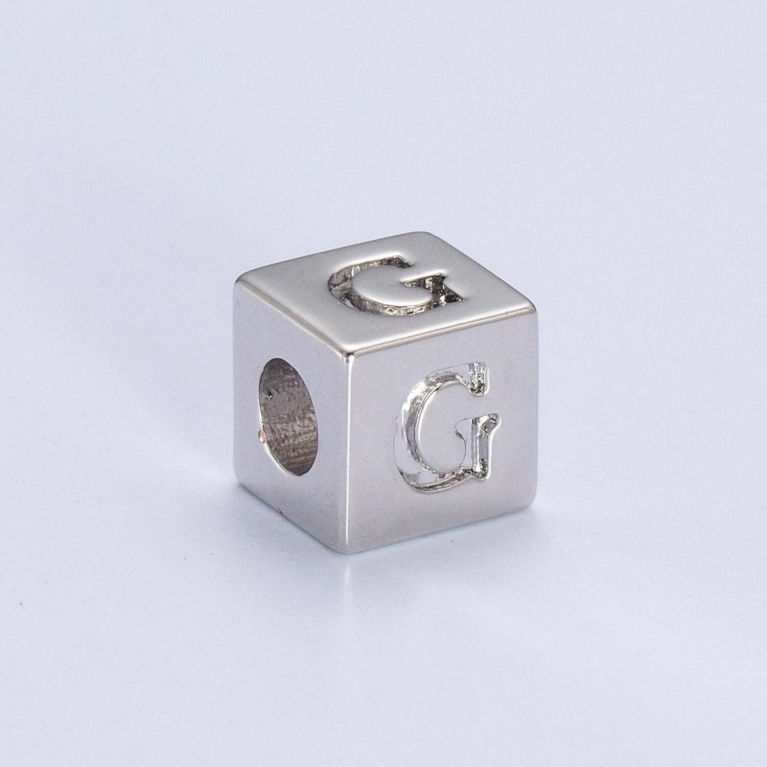 Silver initial letter block charm connector, 6.2mm blocks alphabet pendants, minimalistic initial letter blocks link connector a1158-a1170