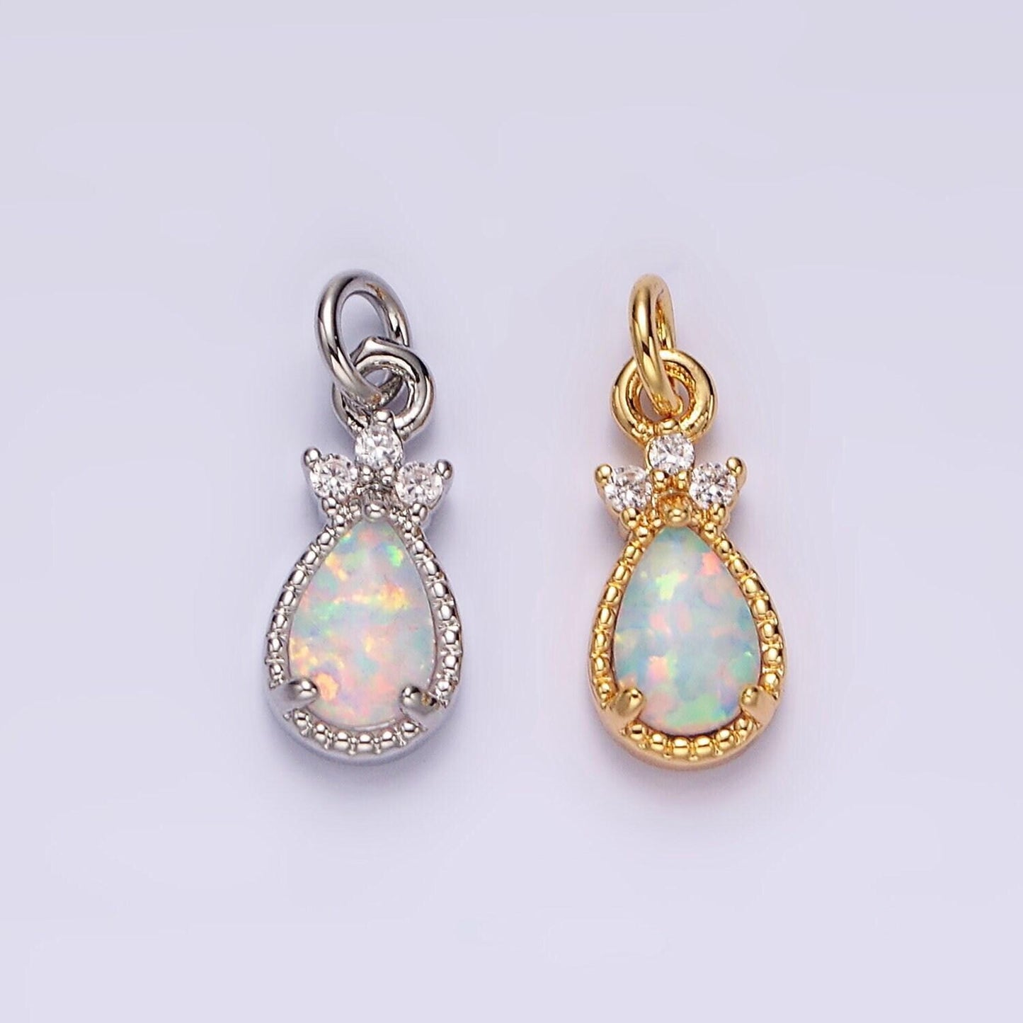 14k gold filled white opal teardrop triple cz add-on charm in gold & silver | ag450 ag451