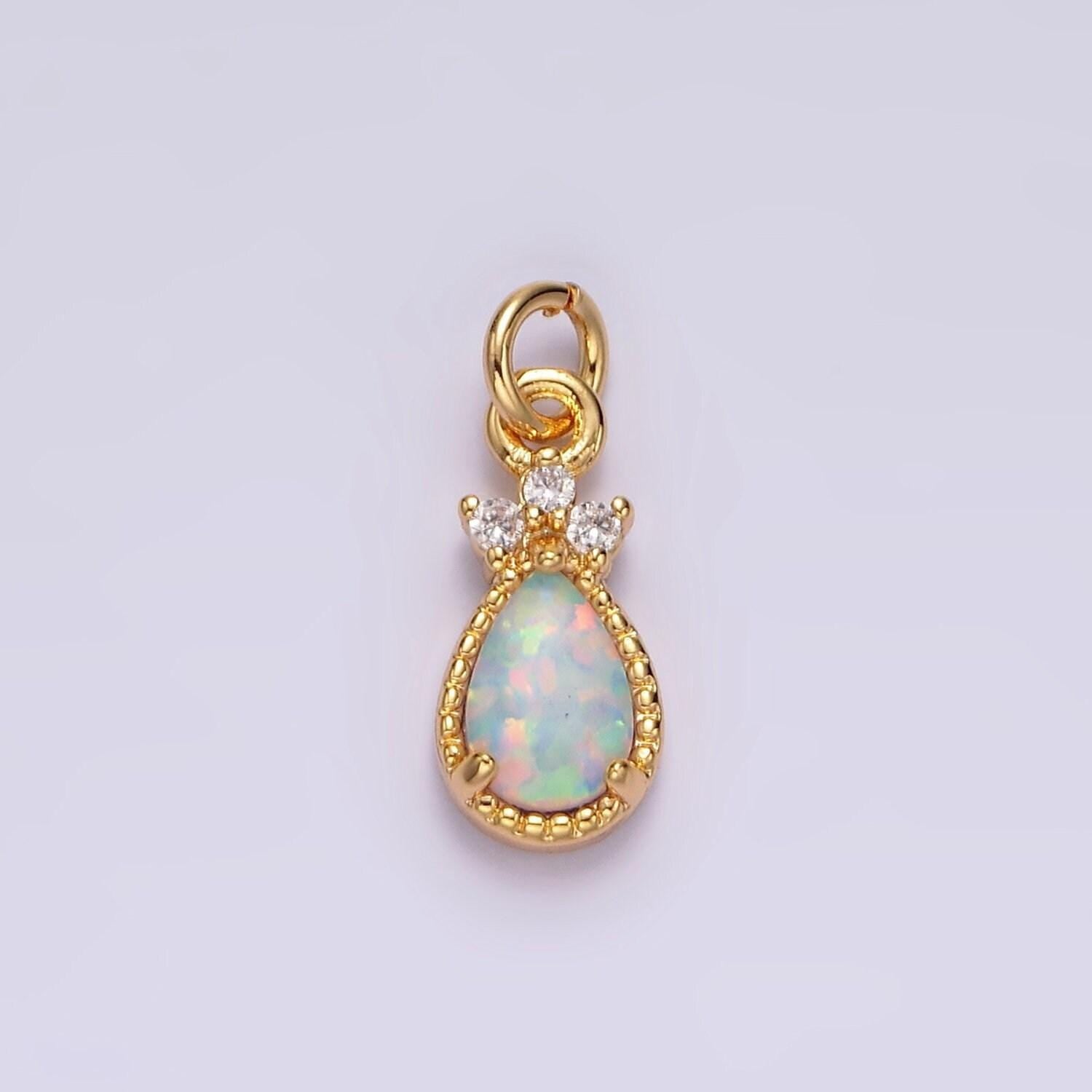 14k gold filled white opal teardrop triple cz add-on charm in gold & silver | ag450 ag451