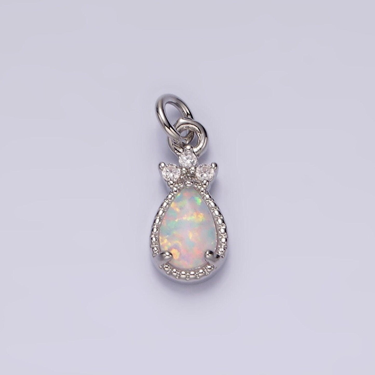 14k gold filled white opal teardrop triple cz add-on charm in gold & silver | ag450 ag451