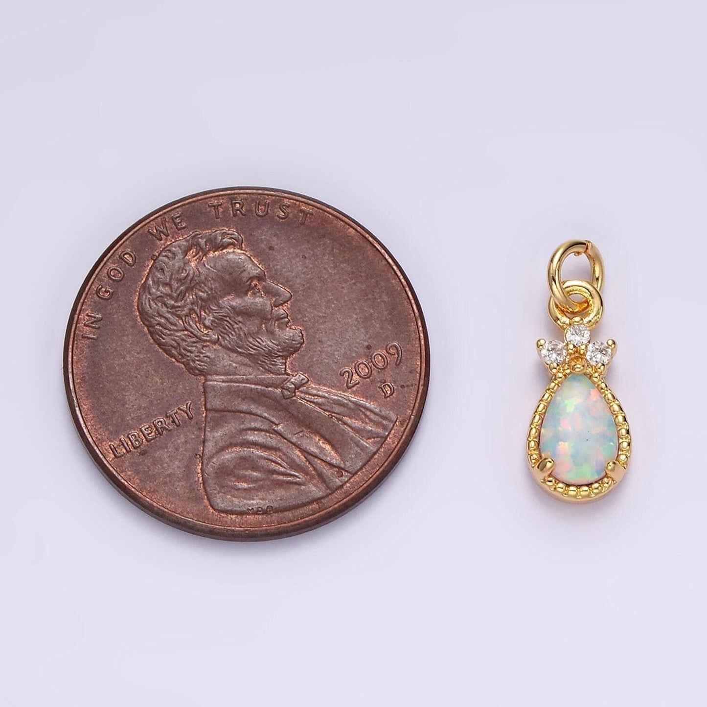 14k gold filled white opal teardrop triple cz add-on charm in gold & silver | ag450 ag451
