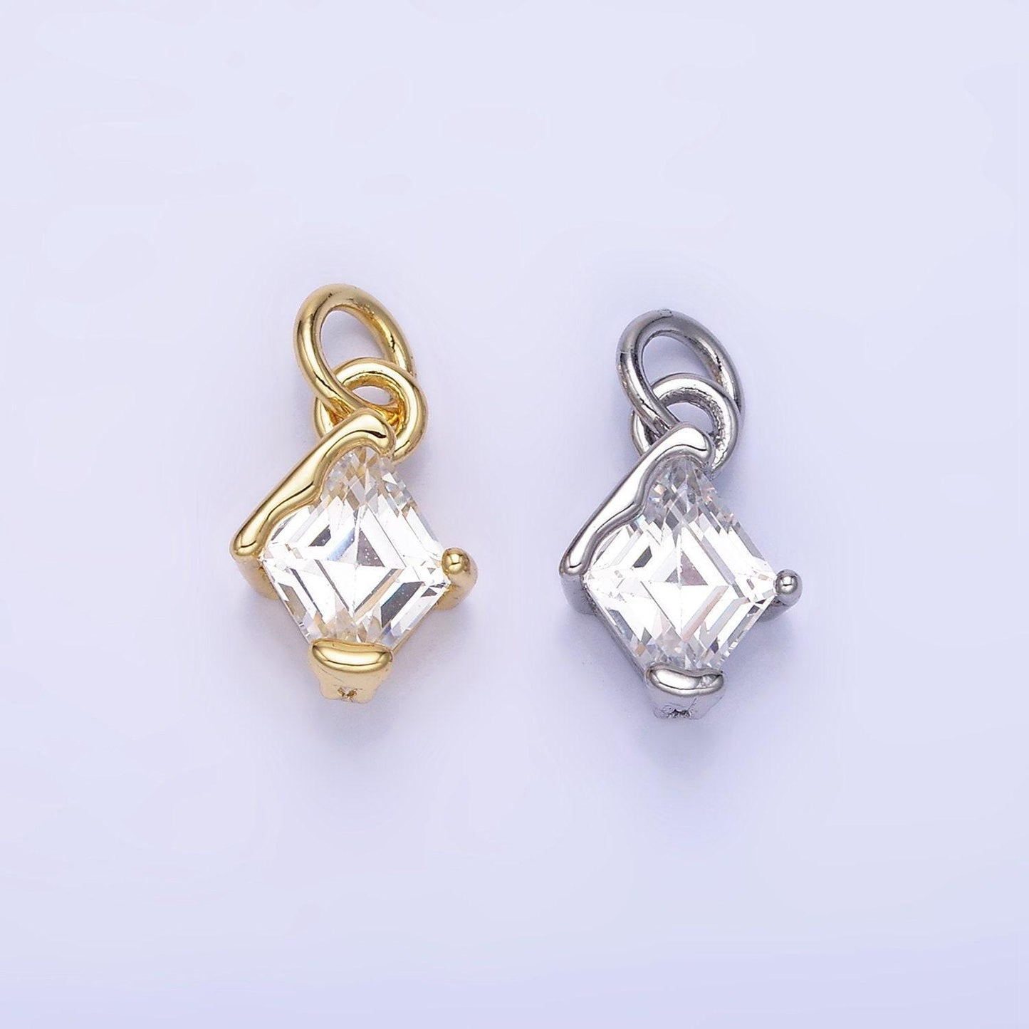 14k gold filled clear cz rhombus molten mini charm in gold & silver | w582