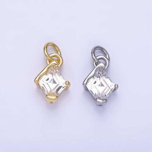 14k gold filled clear cz rhombus molten mini charm in gold & silver | w582