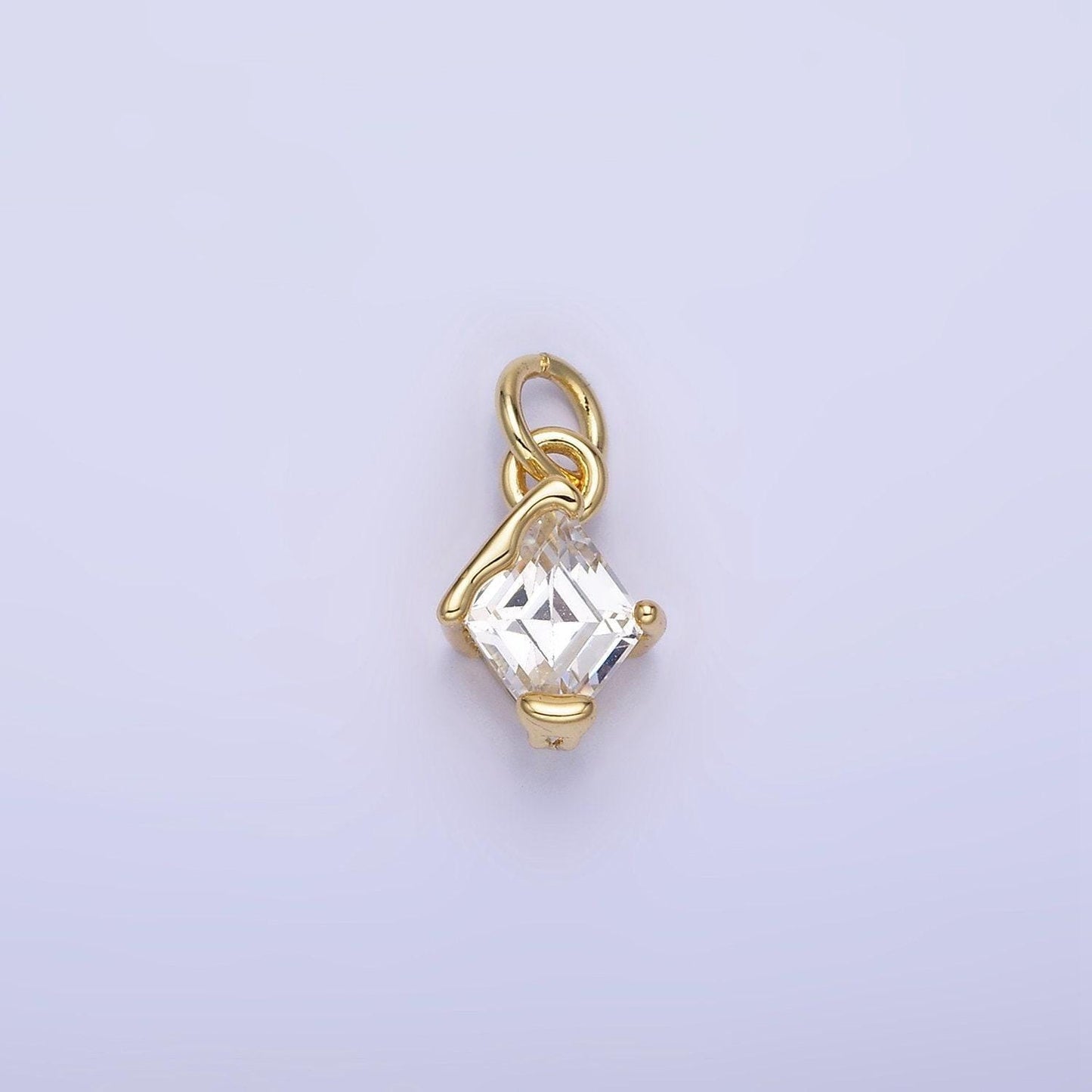 14k gold filled clear cz rhombus molten mini charm in gold & silver | w582