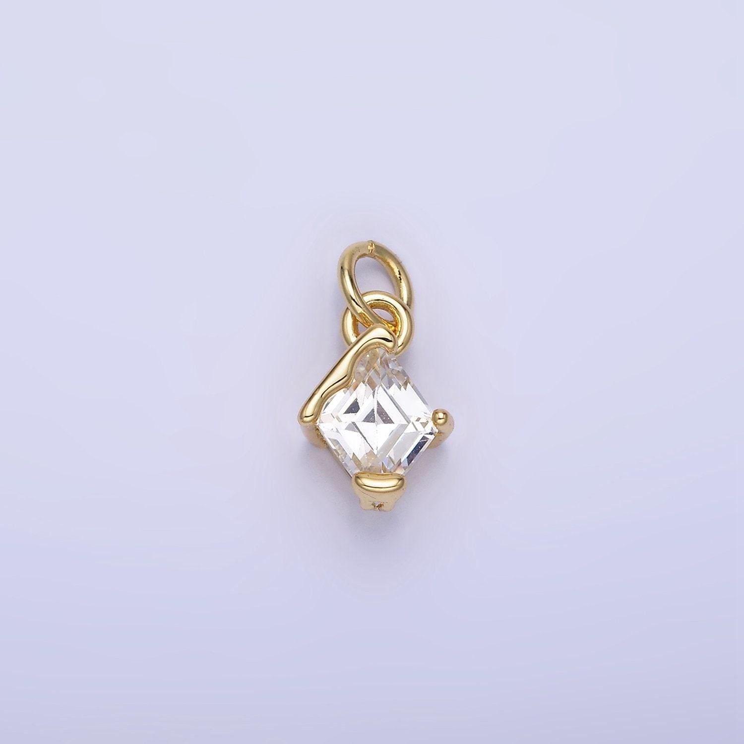 14k gold filled clear cz rhombus molten mini charm in gold & silver | w582