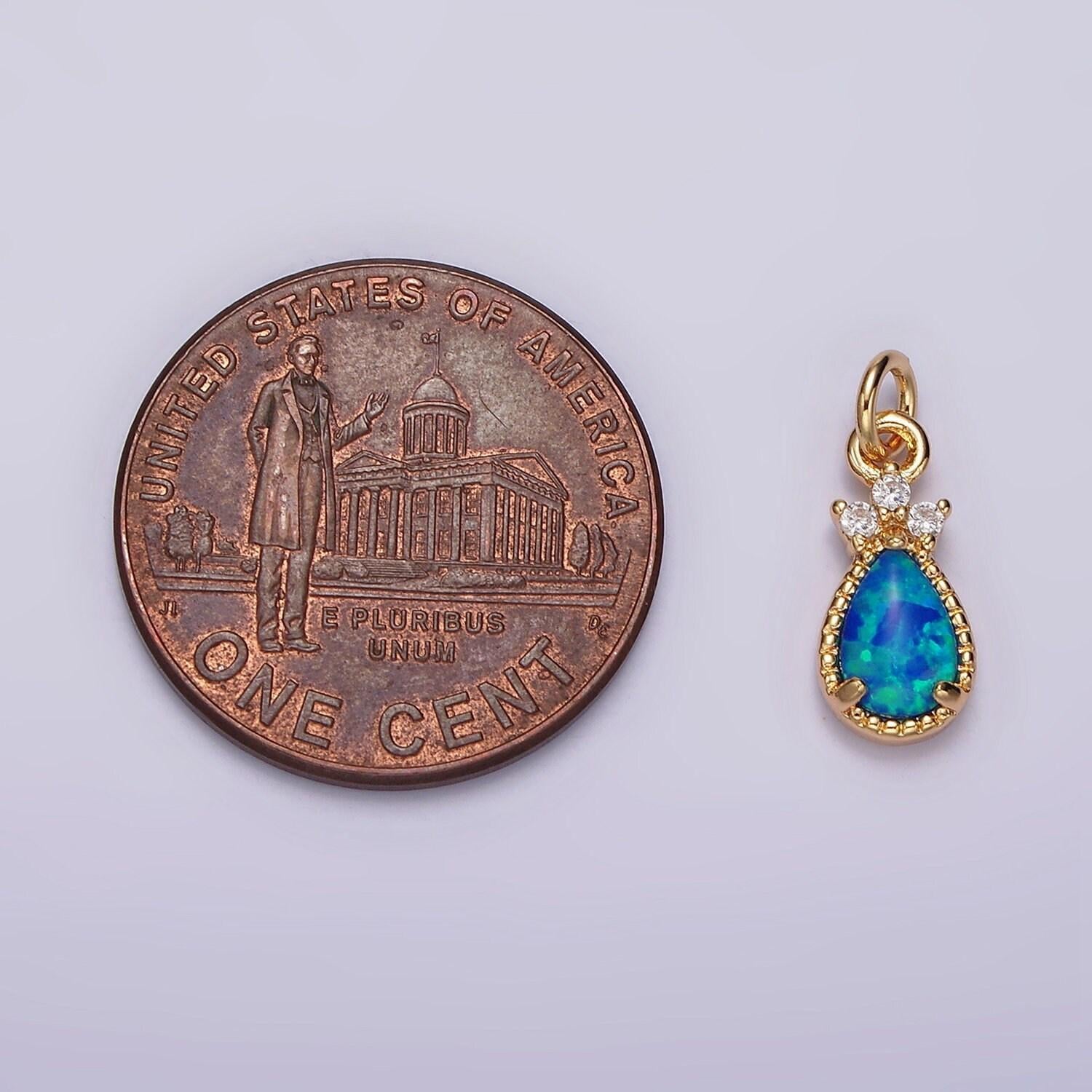 14k gold filled blue opal; teardrop mini add-on charm in gold & silver | ag424 ag425