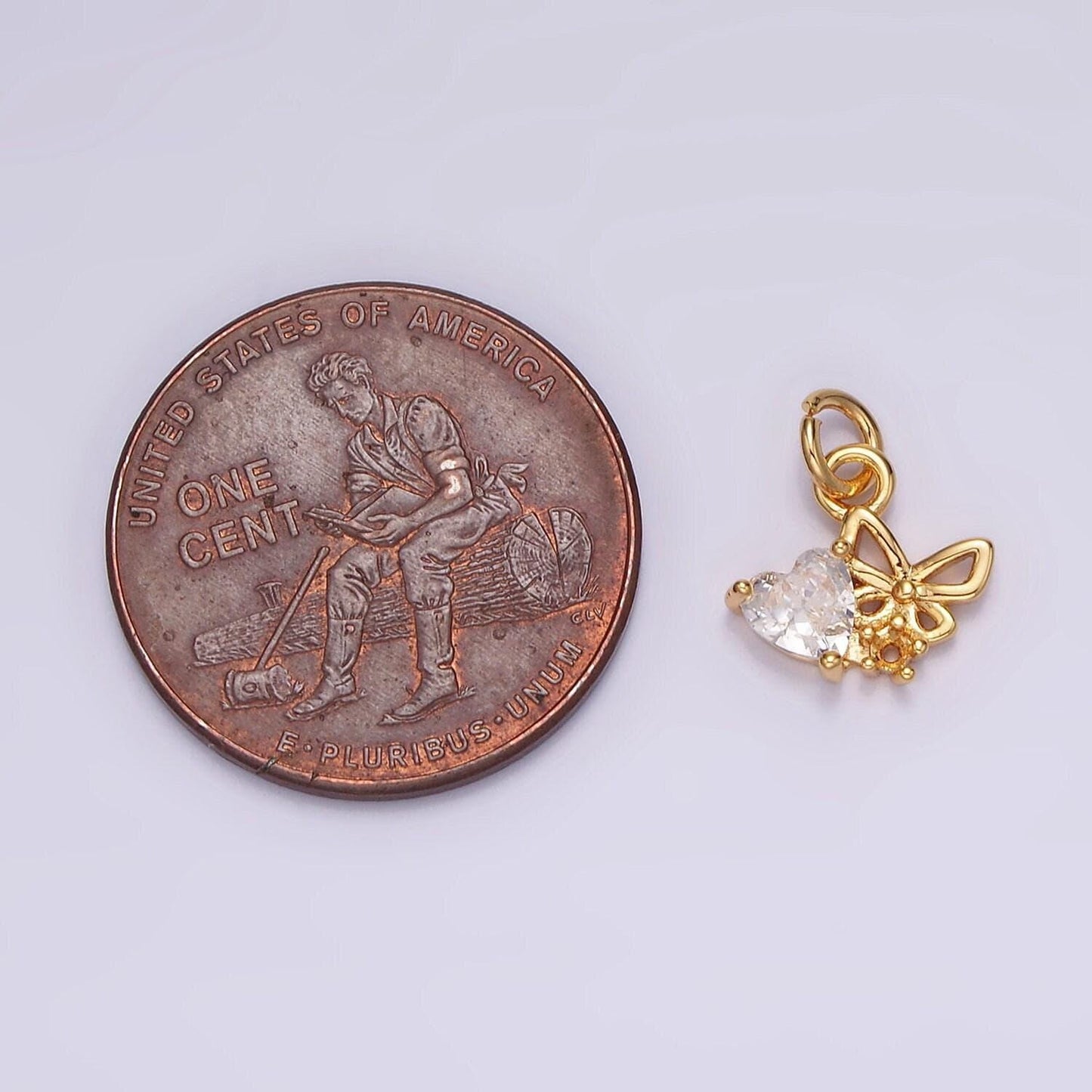 16k gold filled clear heart open butterfly add-on charm | ag104