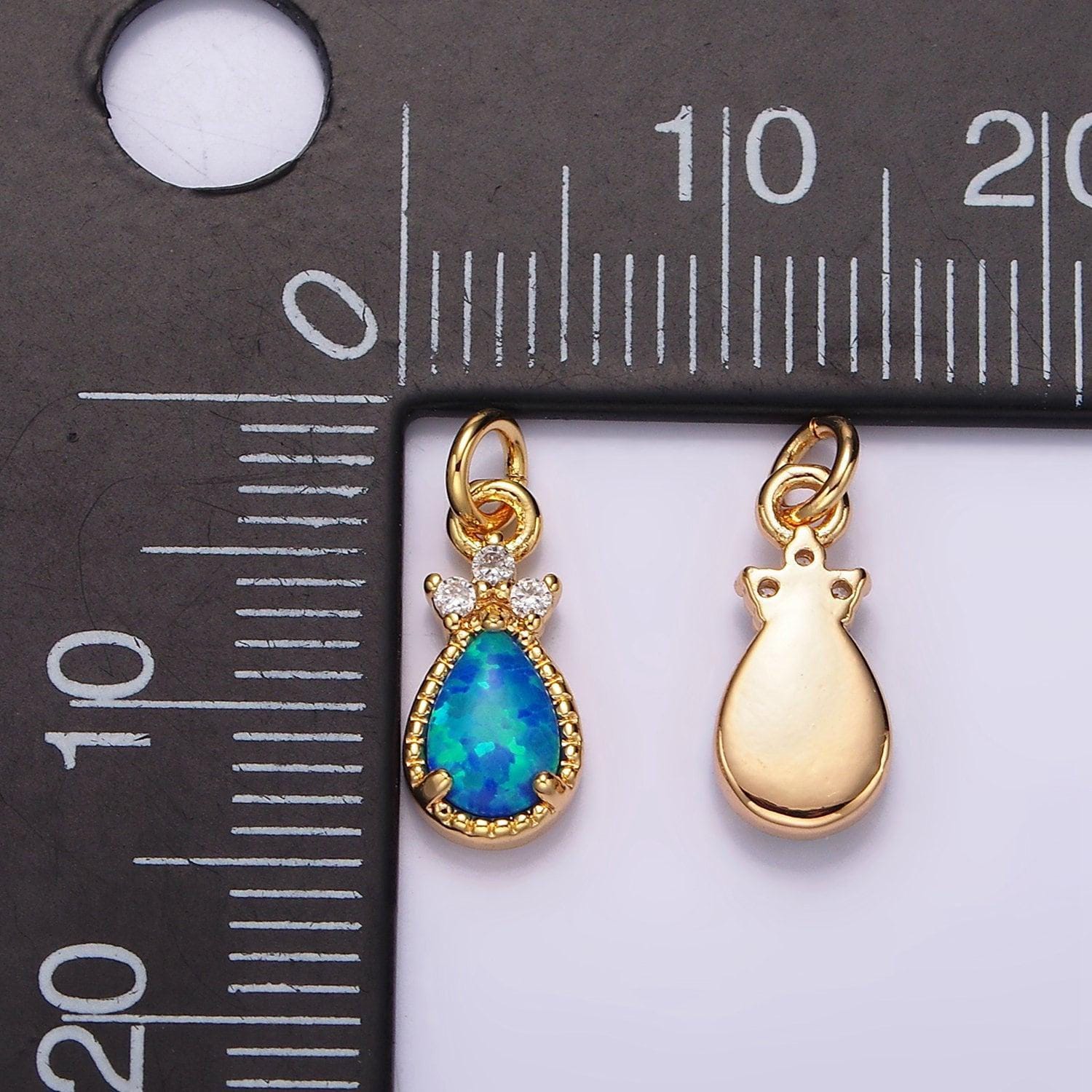 14k gold filled blue opal; teardrop mini add-on charm in gold & silver | ag424 ag425