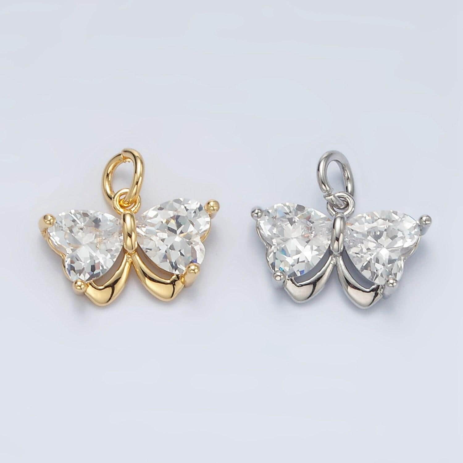 Mini 18k gold filled butterfly charm micro paved mariposa butterfly cz gold silver pendant | m135