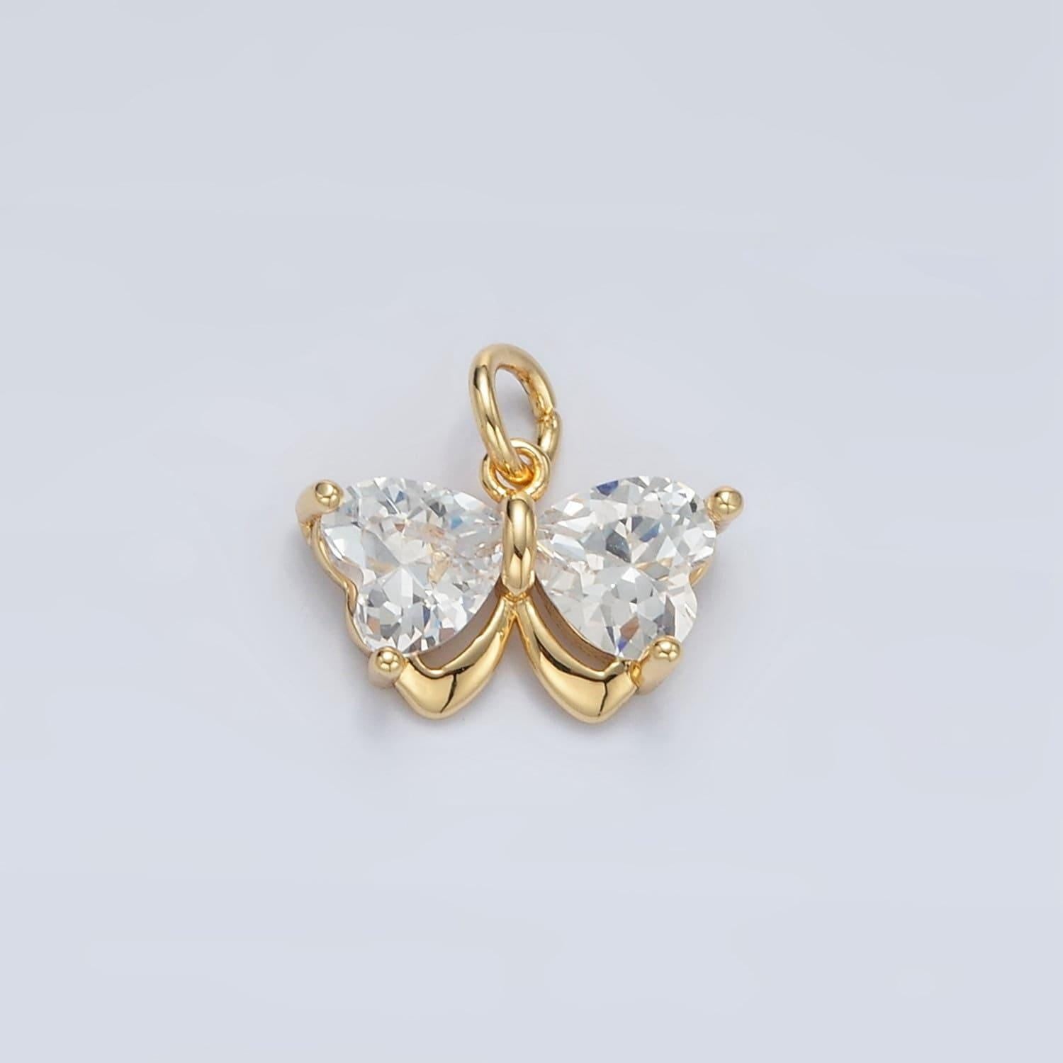 Mini 18k gold filled butterfly charm micro paved mariposa butterfly cz gold silver pendant | m135