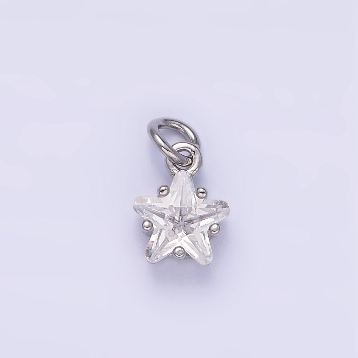 Mini star charm gold cz star charm, clear cubic silver star charms cz celestial jewelry star charm dainty small chandelier charm ag848