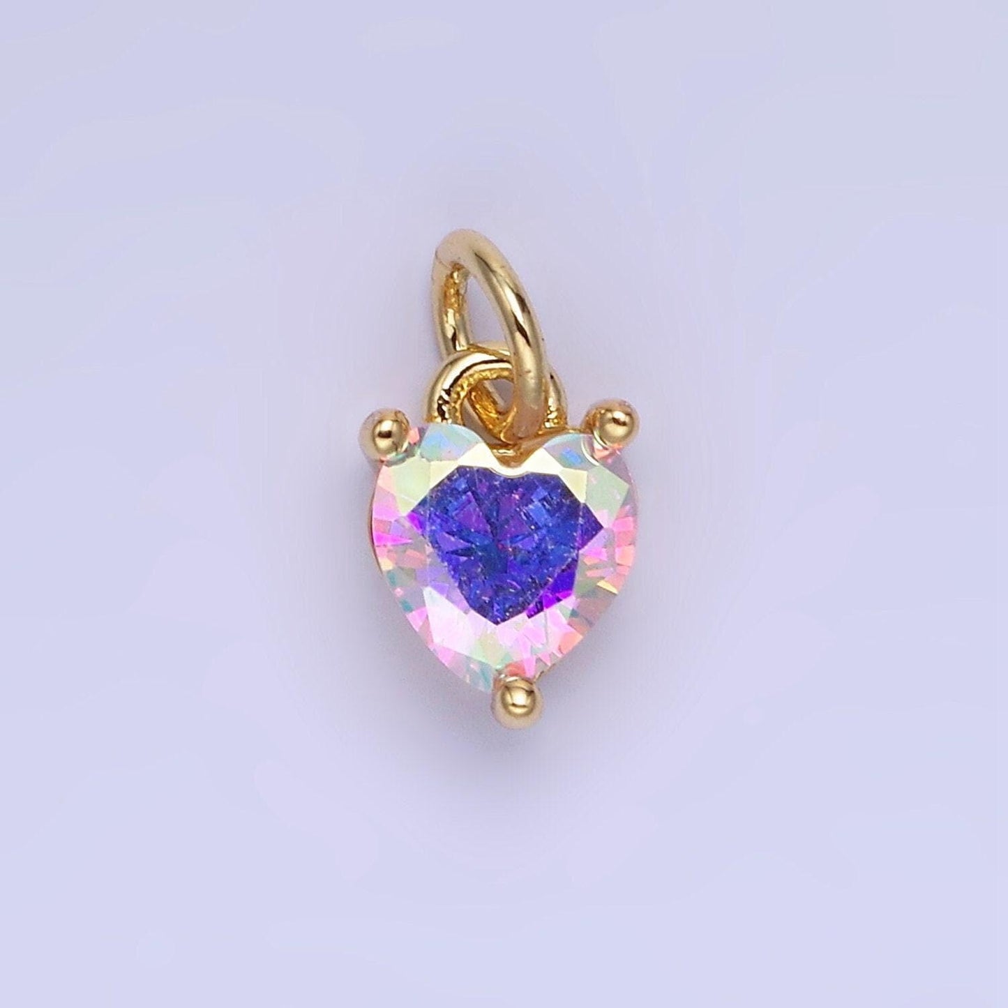 14k gold filled 8.7mm cz cubic zirconia heart charm in gold & silver | w590 - w606