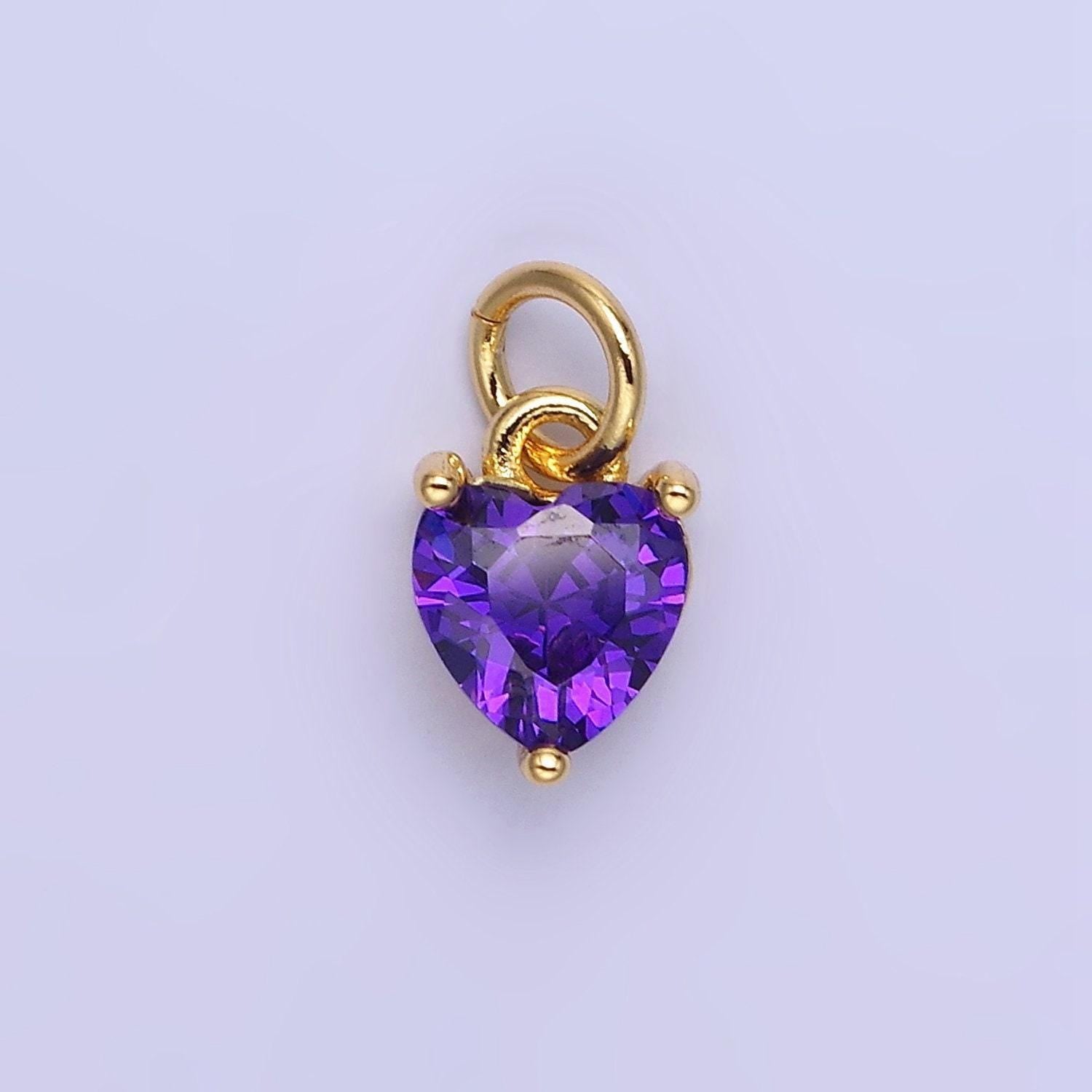 14k gold filled 8.7mm cz cubic zirconia heart charm in gold & silver | w590 - w606