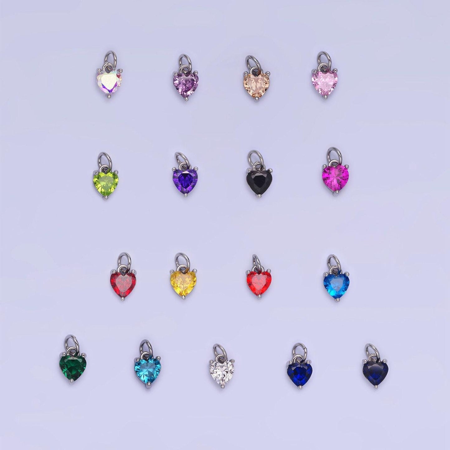 14k gold filled 8.7mm cz cubic zirconia heart charm in gold & silver | w590 - w606
