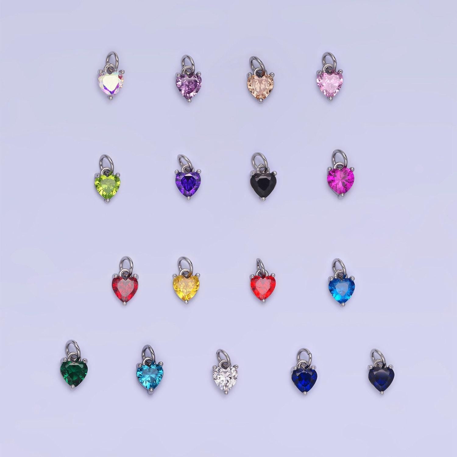 14k gold filled 8.7mm cz cubic zirconia heart charm in gold & silver | w590 - w606