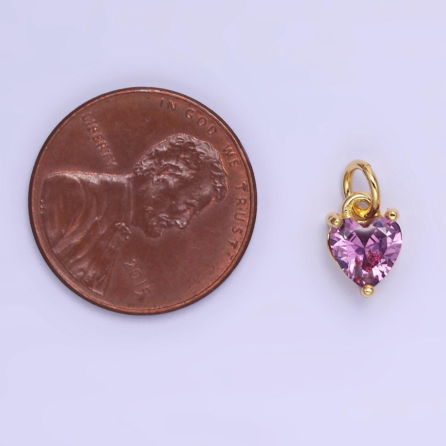 14k gold filled 8.7mm cz cubic zirconia heart charm in gold & silver | w590 - w606