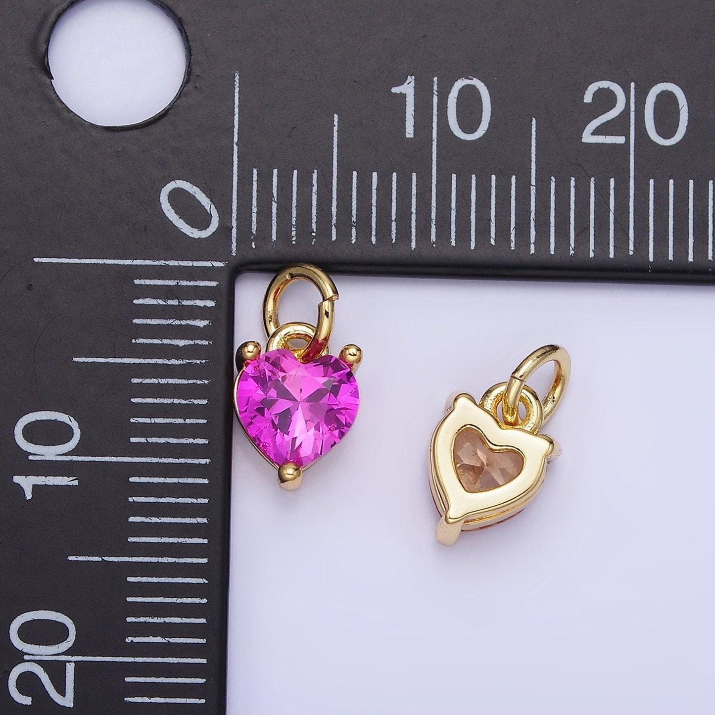 14k gold filled 8.7mm cz cubic zirconia heart charm in gold & silver | w590 - w606