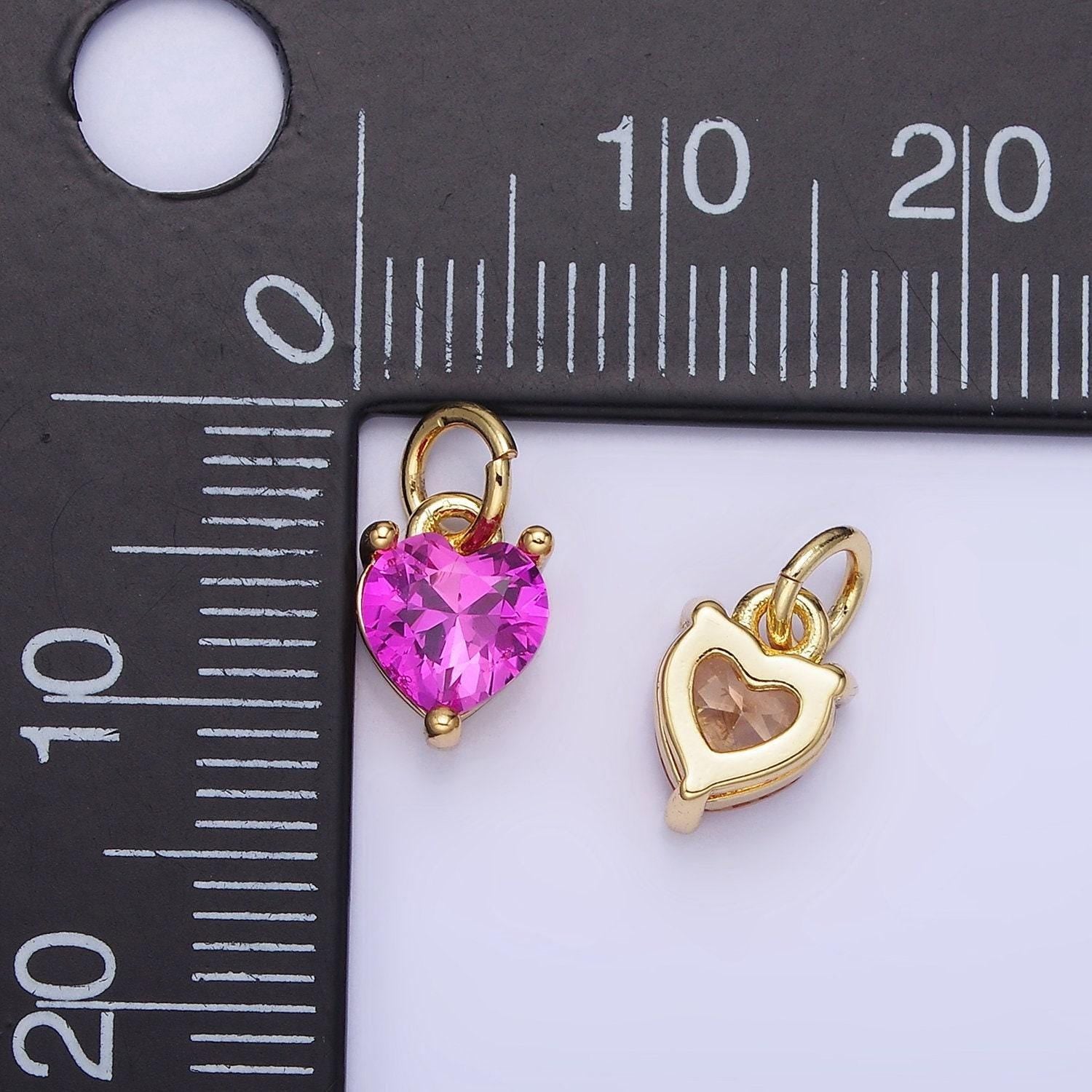 14k gold filled 8.7mm cz cubic zirconia heart charm in gold & silver | w590 - w606